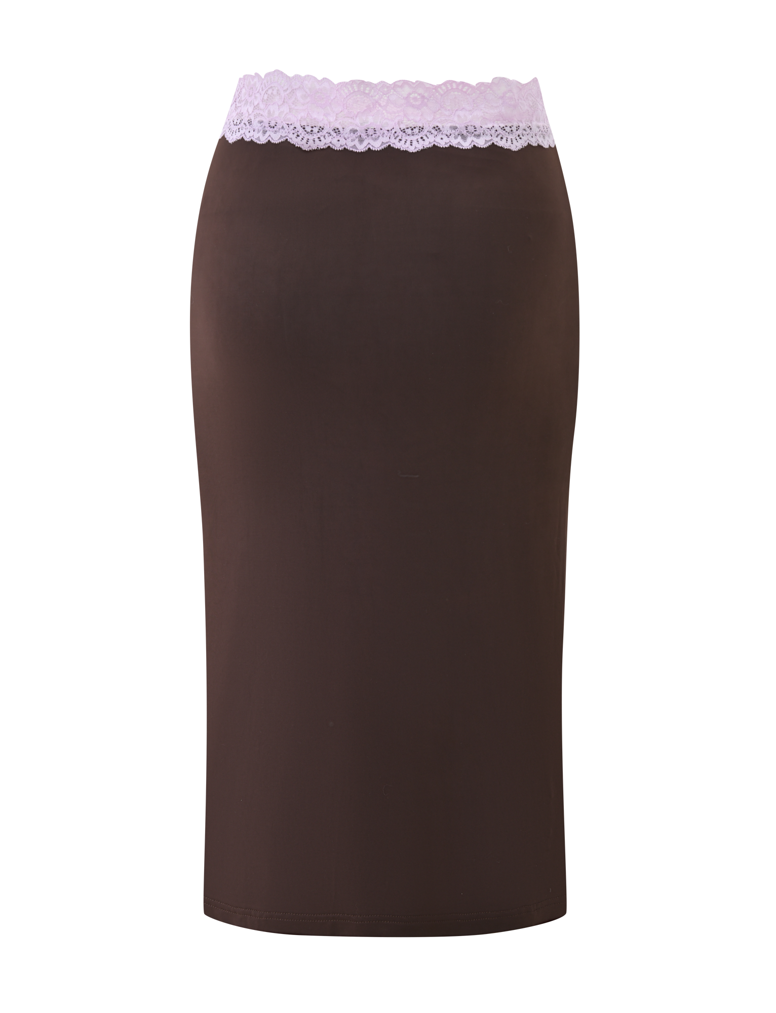PARISA LACE TRIM MIDI SKIRT - BROWN AND LILAC