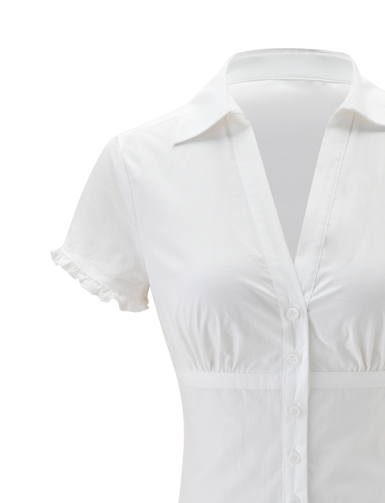 A close-up of the TIGERMIST VALERIE BUBBLE DRESS in white, featuring short sleeves, button-down front, collar, and gently ruffled edges, styled to evoke the charm of a white cotton dress against a plain white background.