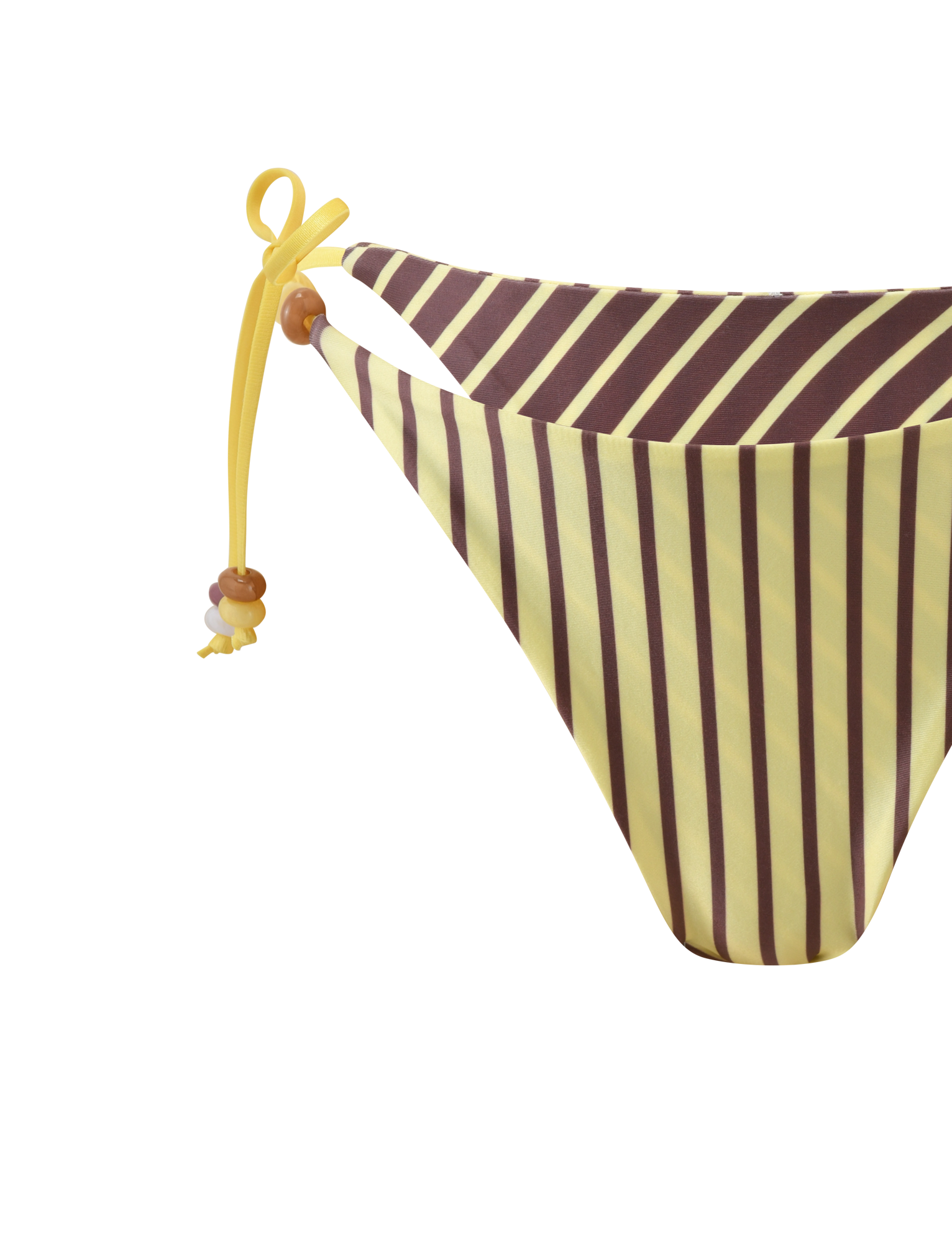 The TIGERMIST FINLEA REVERSIBLE BIKINI BOTTOM in brown and yellow stripe features side ties with bead accents and a cheeky cut, shown on a plain white background.