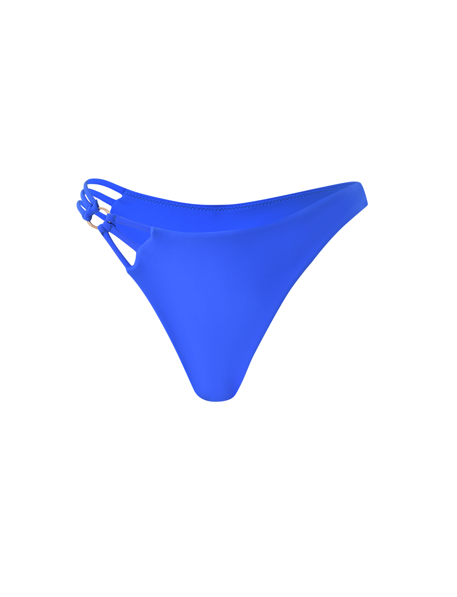 The TIGERMIST SHARLI BIKINI BOTTOM in cobalt blue features a cheeky cut, double side straps on the left, and a cut-out detail, shown against a plain white background.