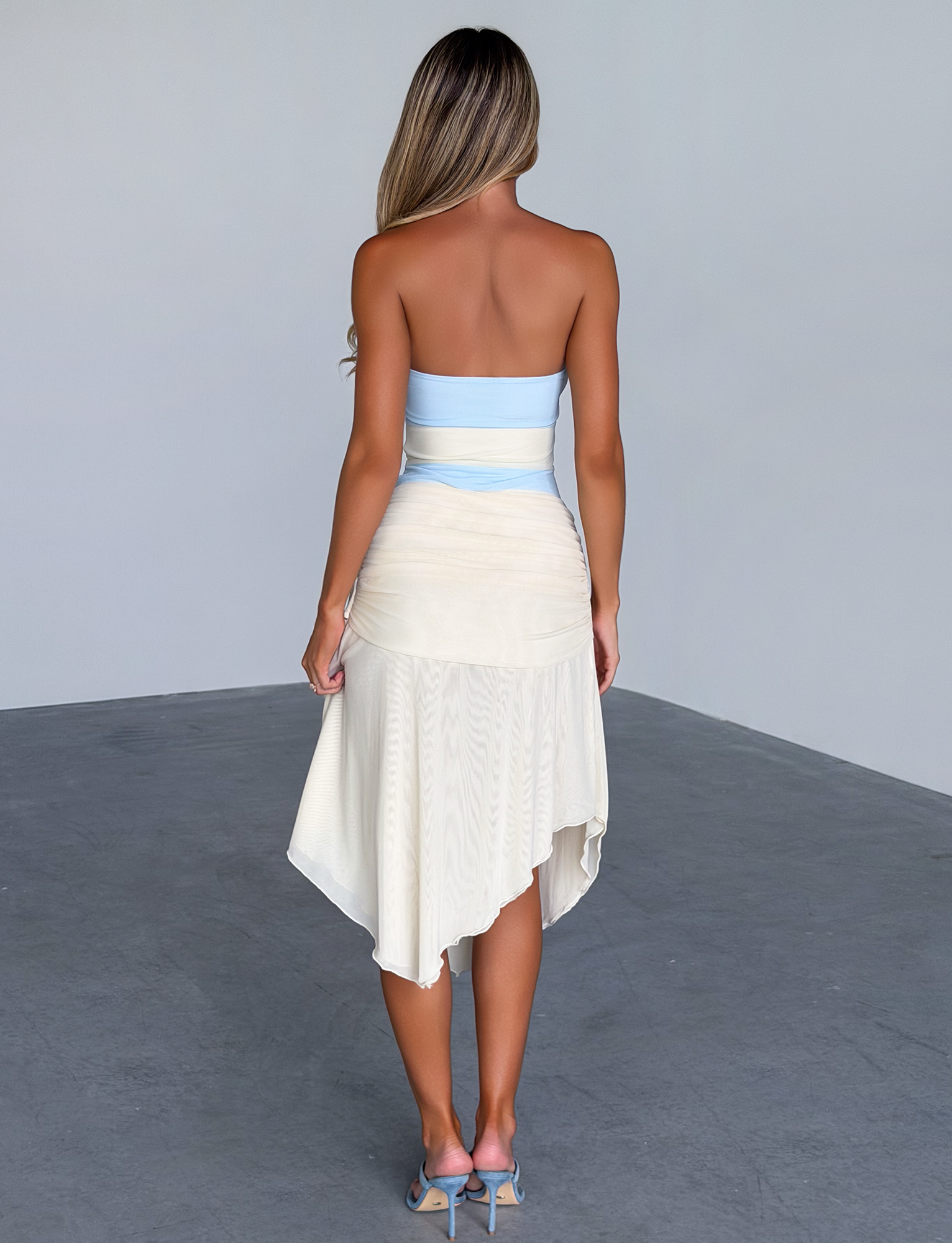 TWYLA MIDI DRESS - CREAM AND BLUE Tiger Mist USA TWYLA MIDI DRESS - CREAM AND BLUE Tiger Mist USA