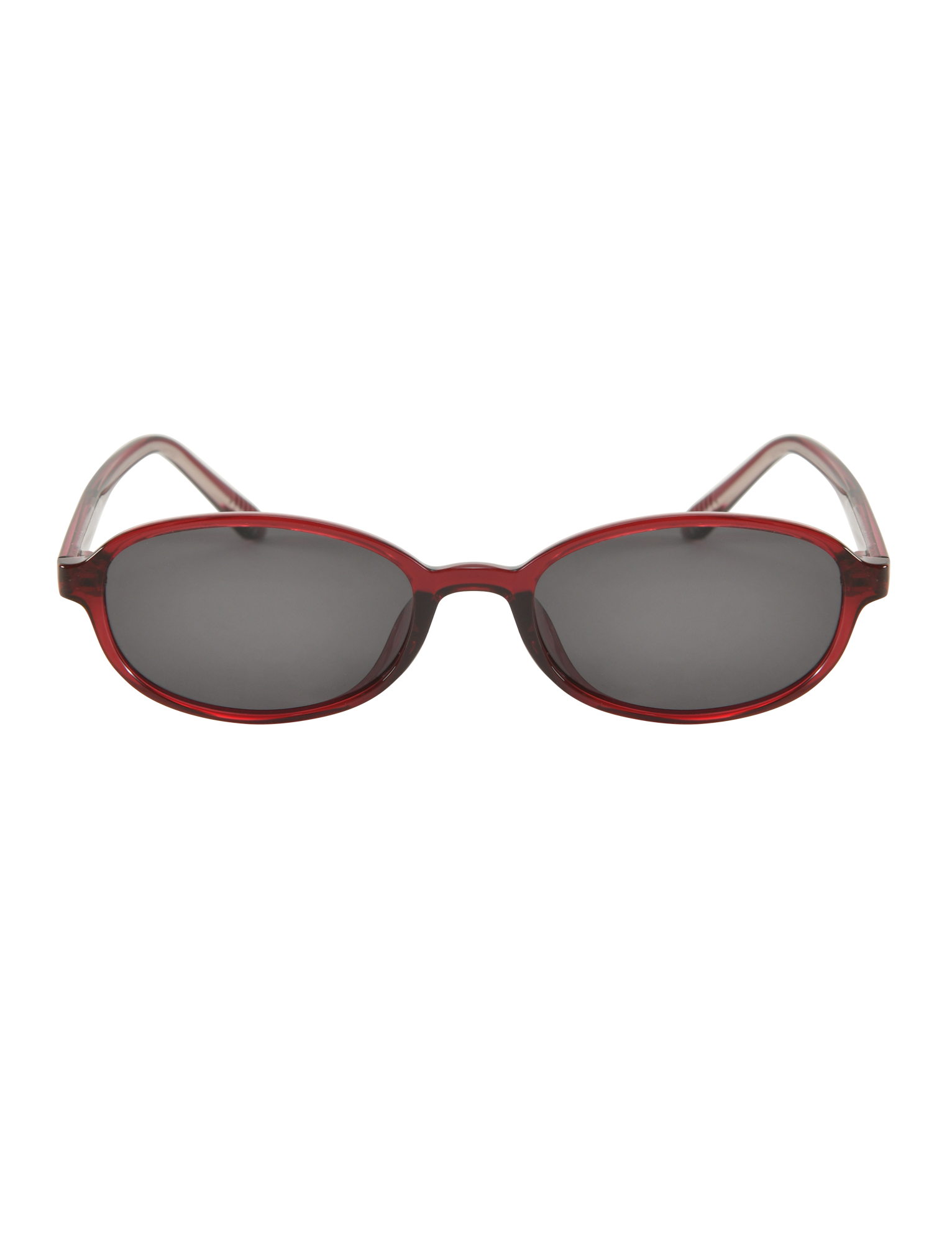 The ESTA GLASSES - RED by TIGERMIST are oval-shaped fashion sunglasses with red plastic frames, dark UV400-protected lenses, shown on a plain white background.