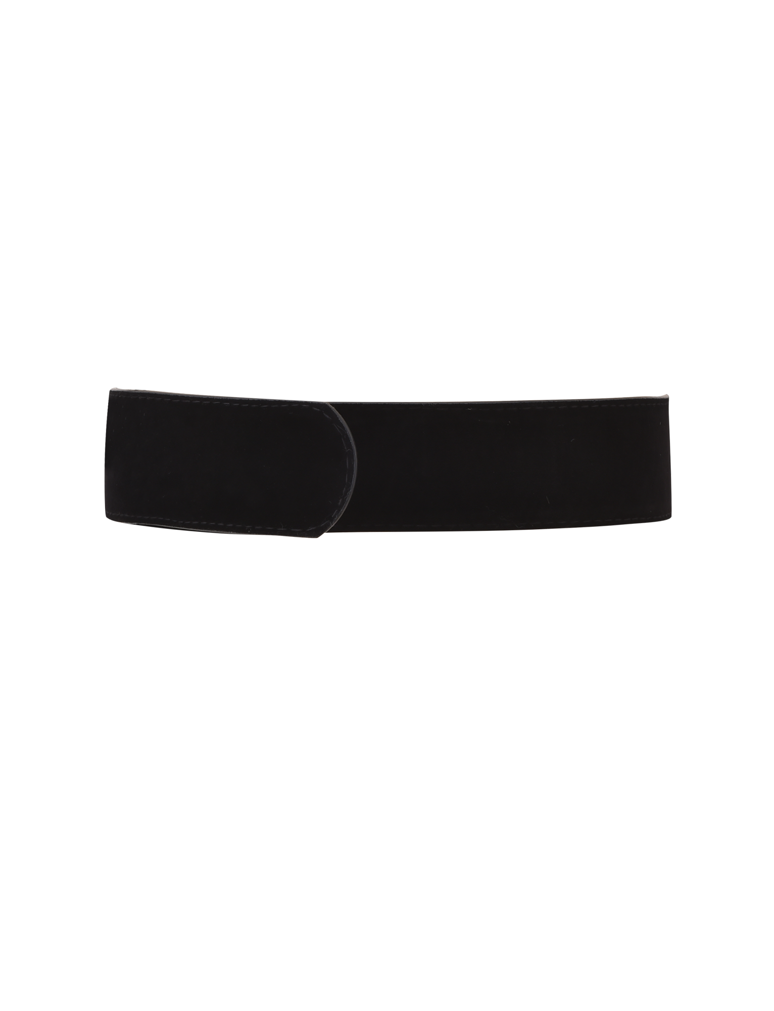The SANDY BELT - BLACK by TIGERMIST features wide black faux sueded velvet, a rounded overlapping end, and an oversized gold buckle, shown on a plain white background.