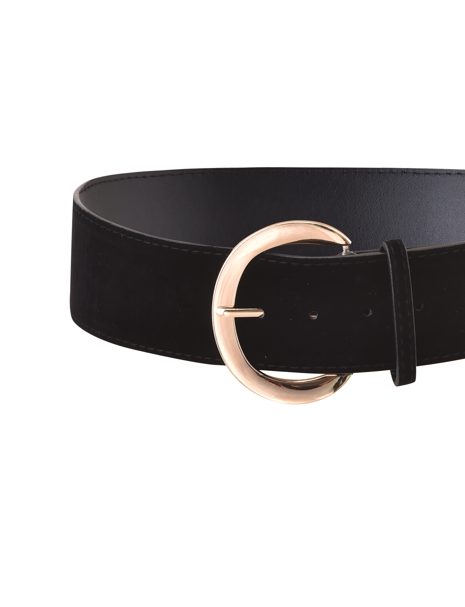 The TIGERMIST SANDY BELT - BLACK features faux sueded velvet with a soft texture and an oversized gold buckle, shown against a plain white background.