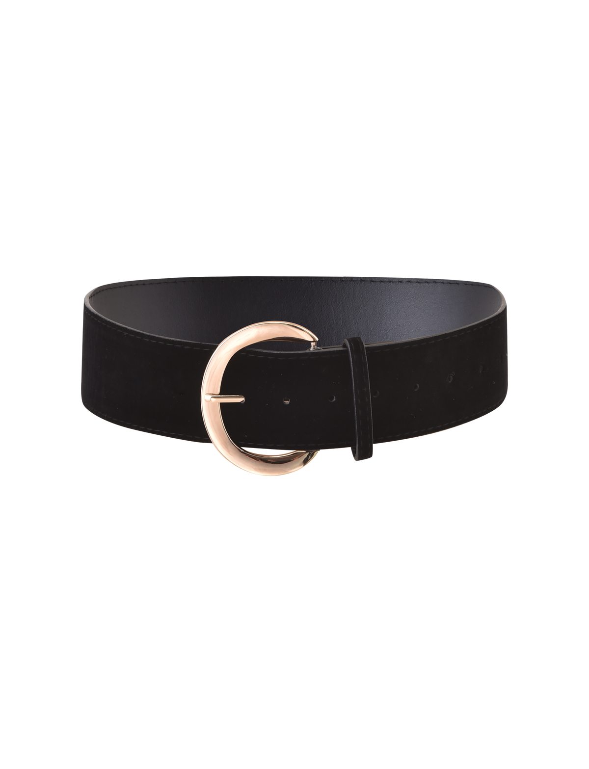 The SANDY BELT - BLACK by TIGERMIST features wide faux sueded velvet and an oversized gold buckle, presented against a plain white background.
