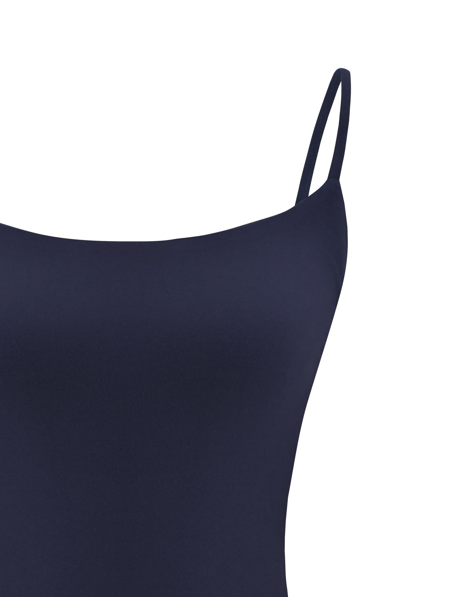 Close-up of the TIGERMIST MINERVA BODYSUIT - NAVY, a sleeveless, backless bodysuit with thin spaghetti straps, shown against a plain white background.