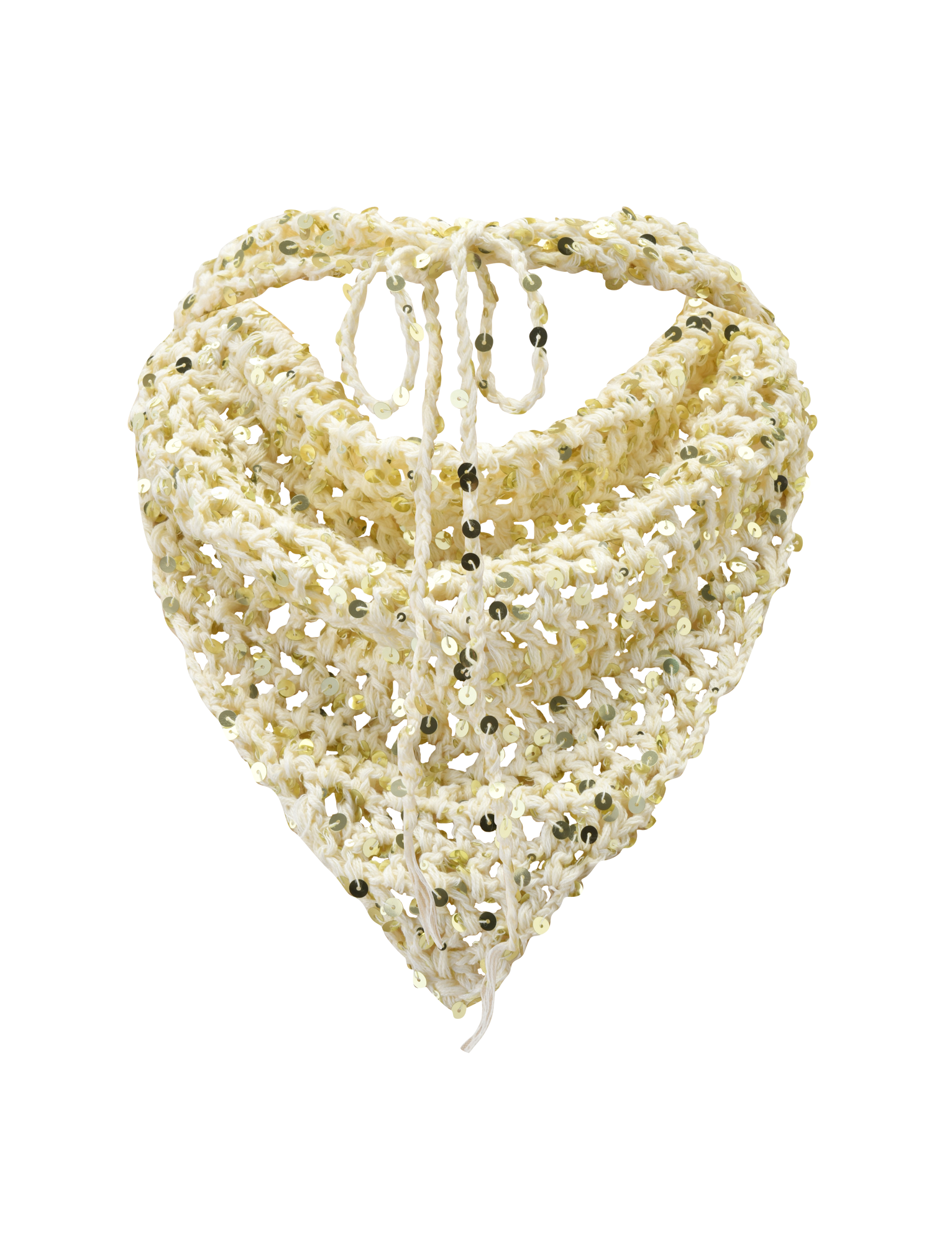 The SYLVAN CROCHET SCARF in cream by TIGERMIST features an open weave with sequins and tie-back strings—an ideal festival accessory for effortless style.