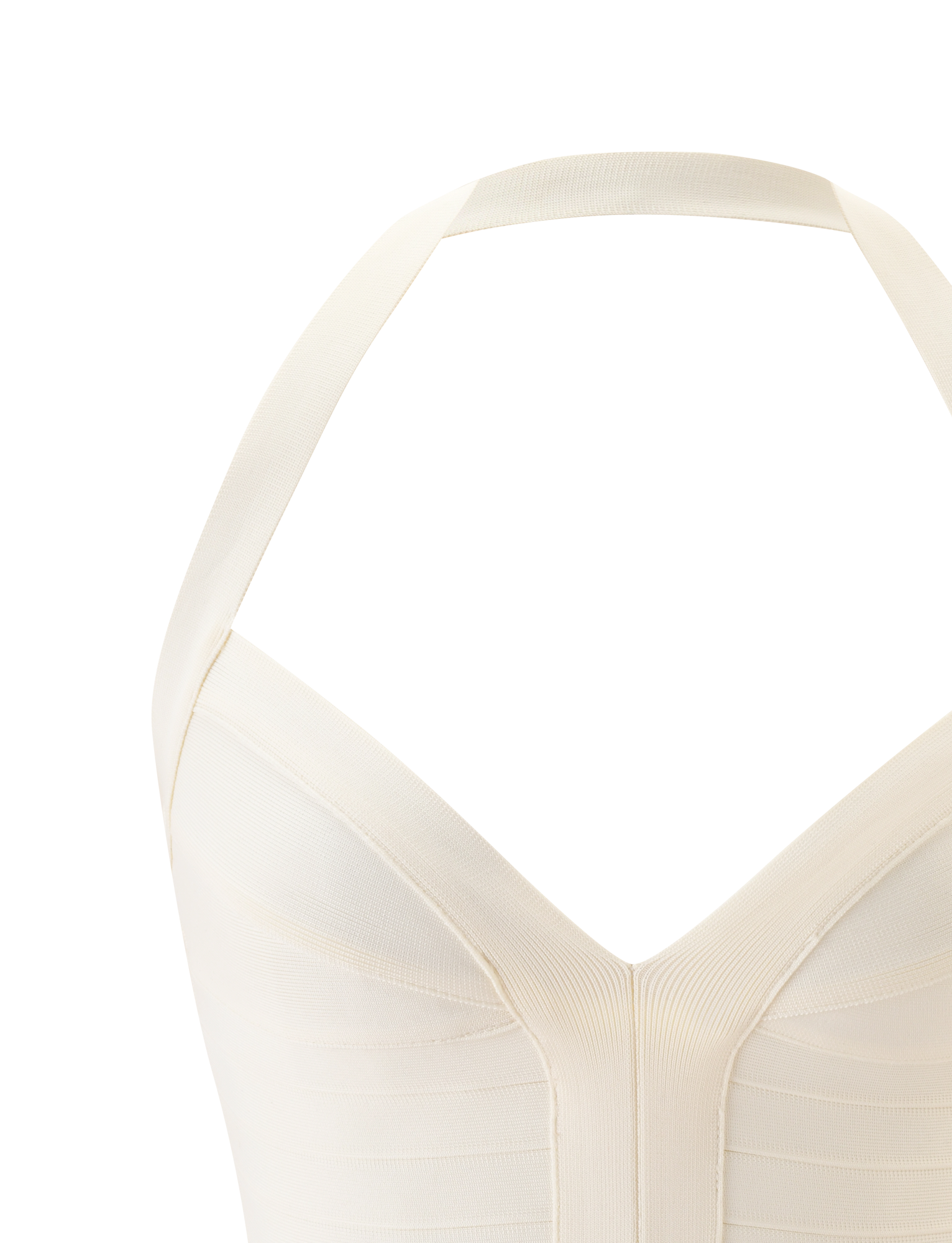 Close-up of the SYDEL BANDAGE TOP in cream by TIGERMIST, featuring thick shoulder straps and a sweetheart neckline, showing its sculpting bodycon fit against a plain white background.