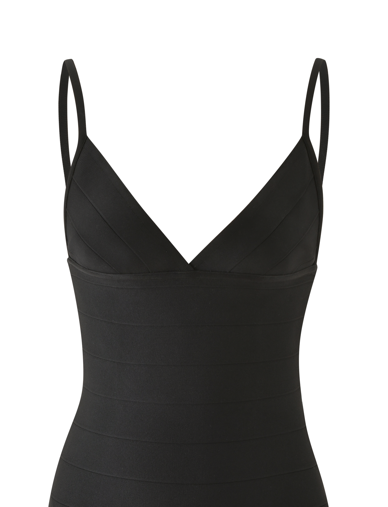 The WEN BANDAGE MINI DRESS - BLACK by TIGERMIST is a fitted, bodycon mini dress with thin spaghetti straps and a deep V-neckline for a bold, modern look.