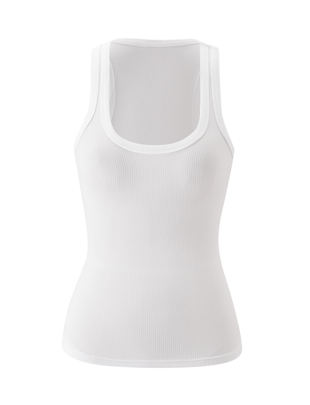 The TIGERMIST AVNI TANK in white features lightweight rib fabric, a scoop neckline, and a fitted silhouette, shown against a white background.