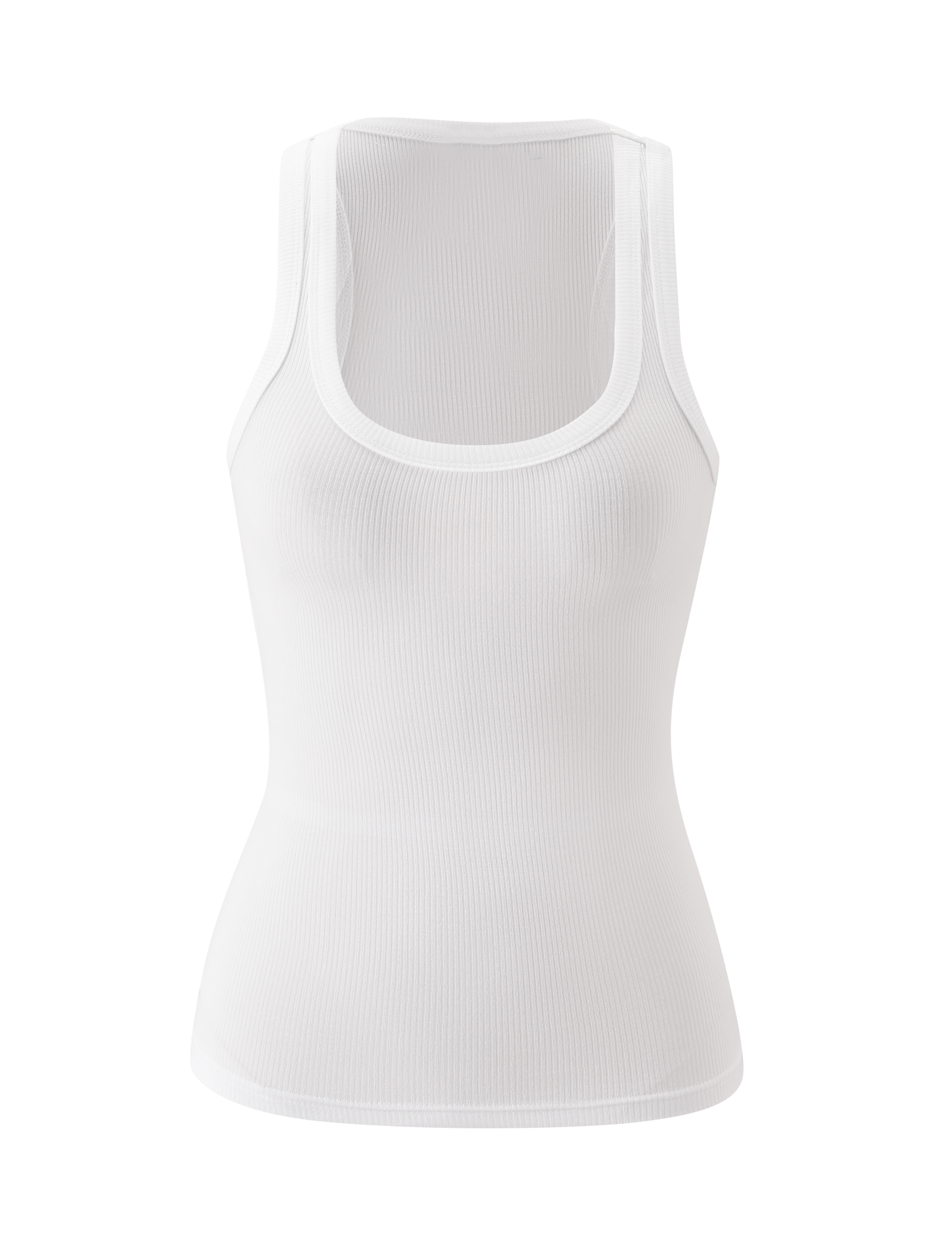 The TIGERMIST AVNI TANK in white features lightweight rib fabric, a scoop neckline, and a fitted silhouette, shown against a white background.