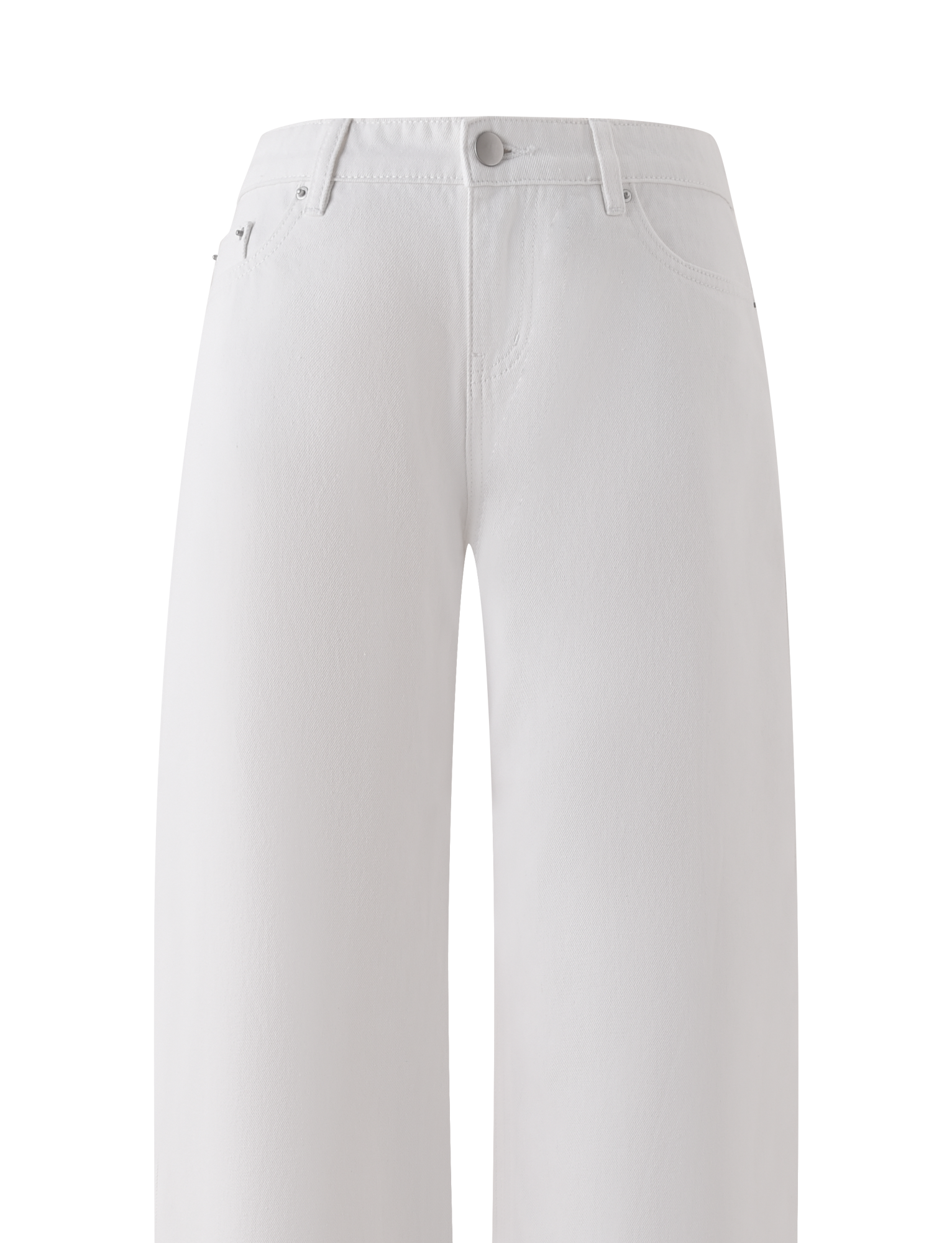 The TIGERMIST MALIYA JEAN - WHITE features a high-waisted, baggy fit in white denim, extra long inseam, belt loops, front pockets, and button closure, shown against a plain white background.
