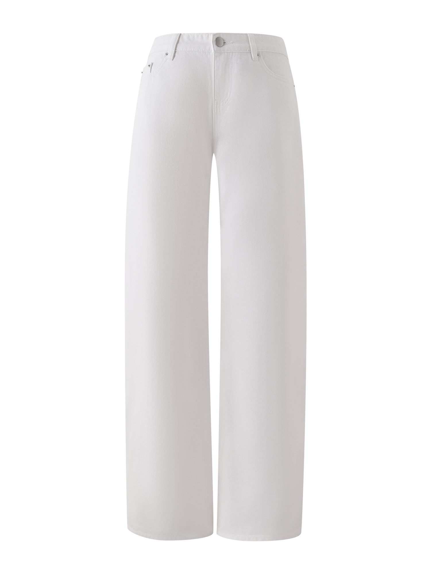 The MALIYA JEAN - WHITE by TIGERMIST features a high-waisted, wide-leg fit with a baggy silhouette, extra long inseam, front and back pockets, belt loops, and button-zip closure, shown against a plain white background.