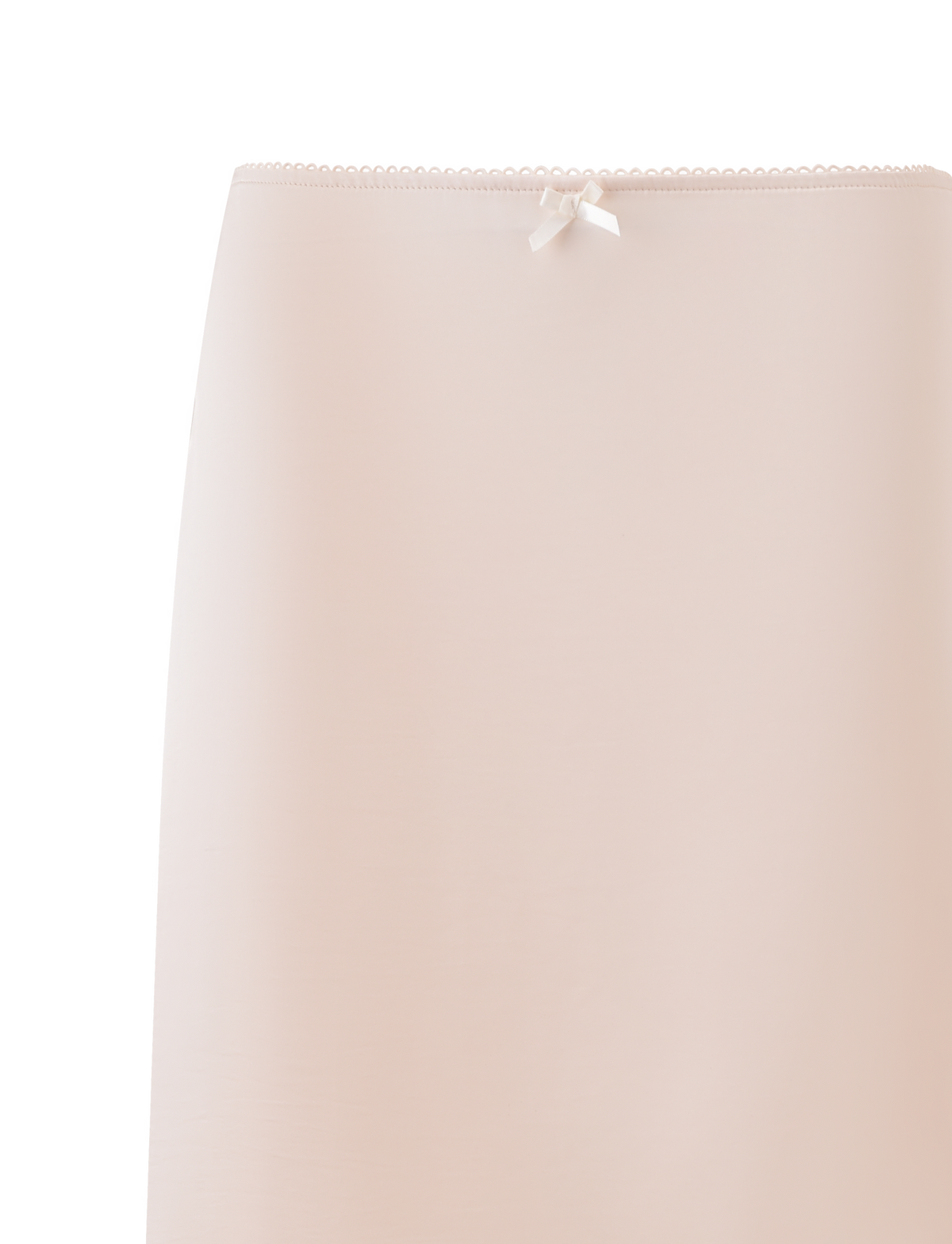 A close-up of the LEISEL SKIRT in cream by TIGERMIST, a midi skirt with a small satin lingerie bow at the waistband, shown against a plain white background.