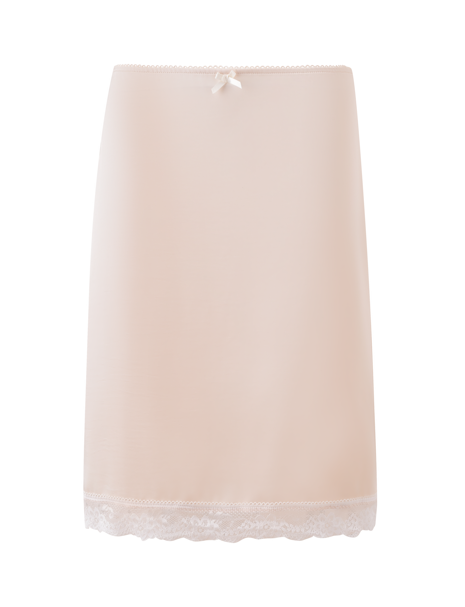 The TIGERMIST LEISEL SKIRT - CREAM is a light beige lace trim skirt with a satin bow at the waistband and delicate lace detailing along the hem, shown against a plain white background.