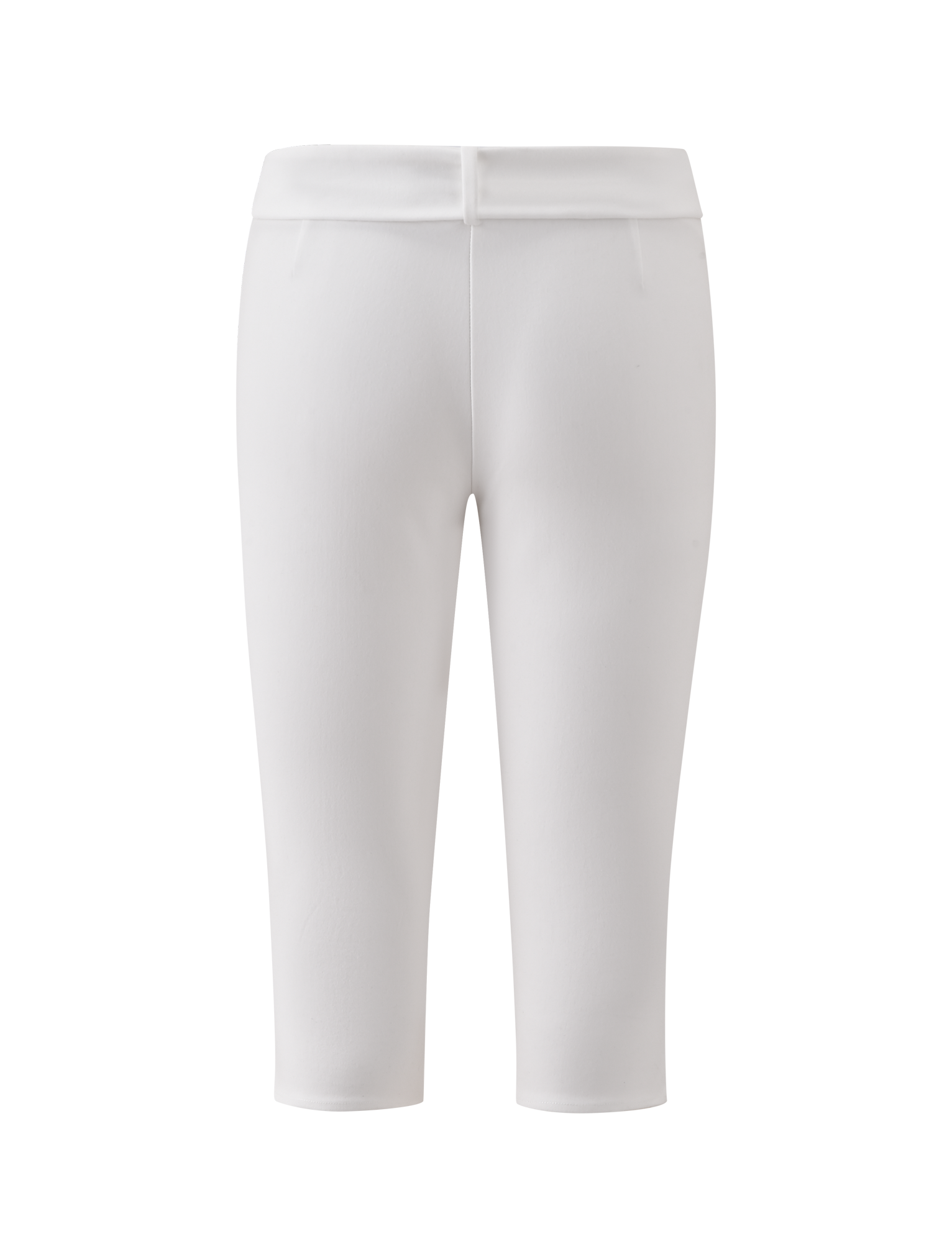 Back view of the TIGERMIST PILAR CAPRI - WHITE, featuring a mid rise waist, fitted silhouette, and waistband with belt loops, shown on a white background.