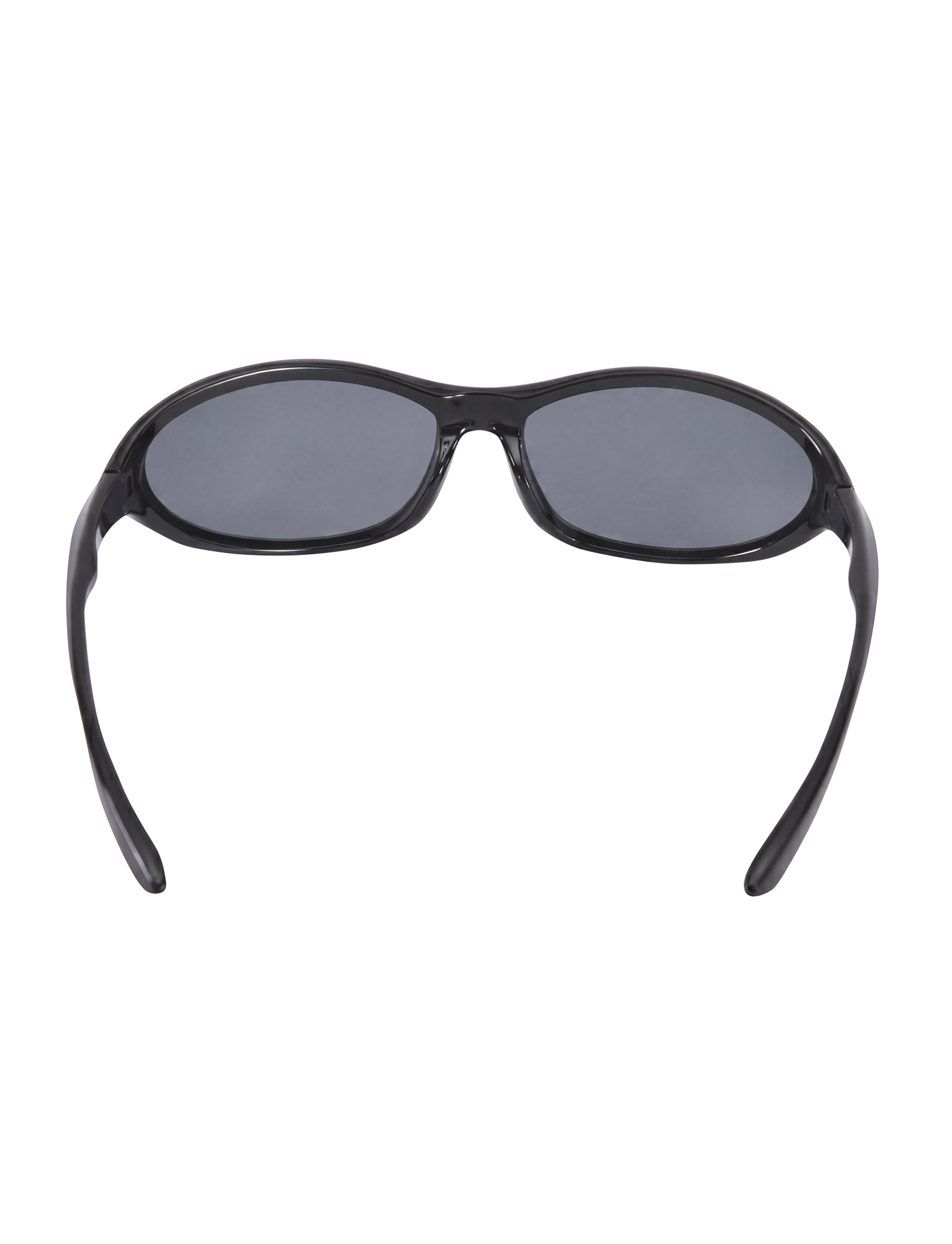 The TIGERMIST RIVAH FASHION GLASSES - BLACK are black acrylic glasses with dark reflective lenses, shown from the back with slightly curved arms on a plain white background.