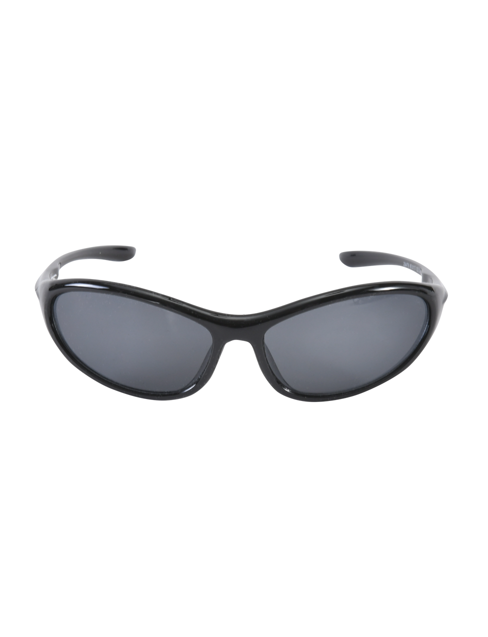 The TIGERMIST RIVAH FASHION GLASSES - BLACK feature sleek black wraparound acrylic frames with reflective black elongated oval lenses, shown front-facing against a plain white background.