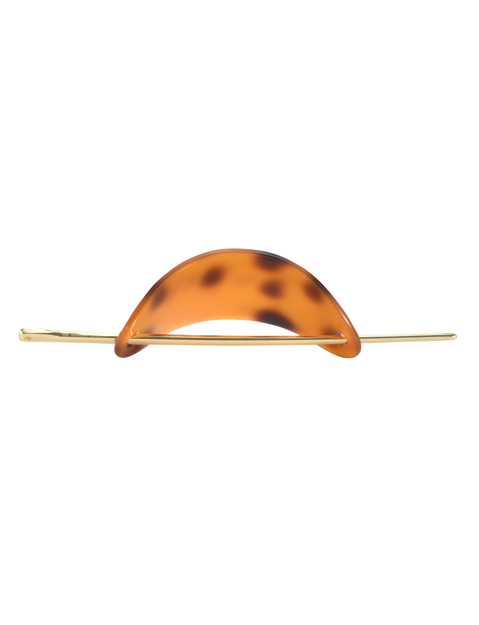 The RUKA BARETTE - TORTOISESHELL by TIGERMIST is a chic gold hair accessory with a curved acrylic tortoiseshell barrette accent, displayed on a plain white background.