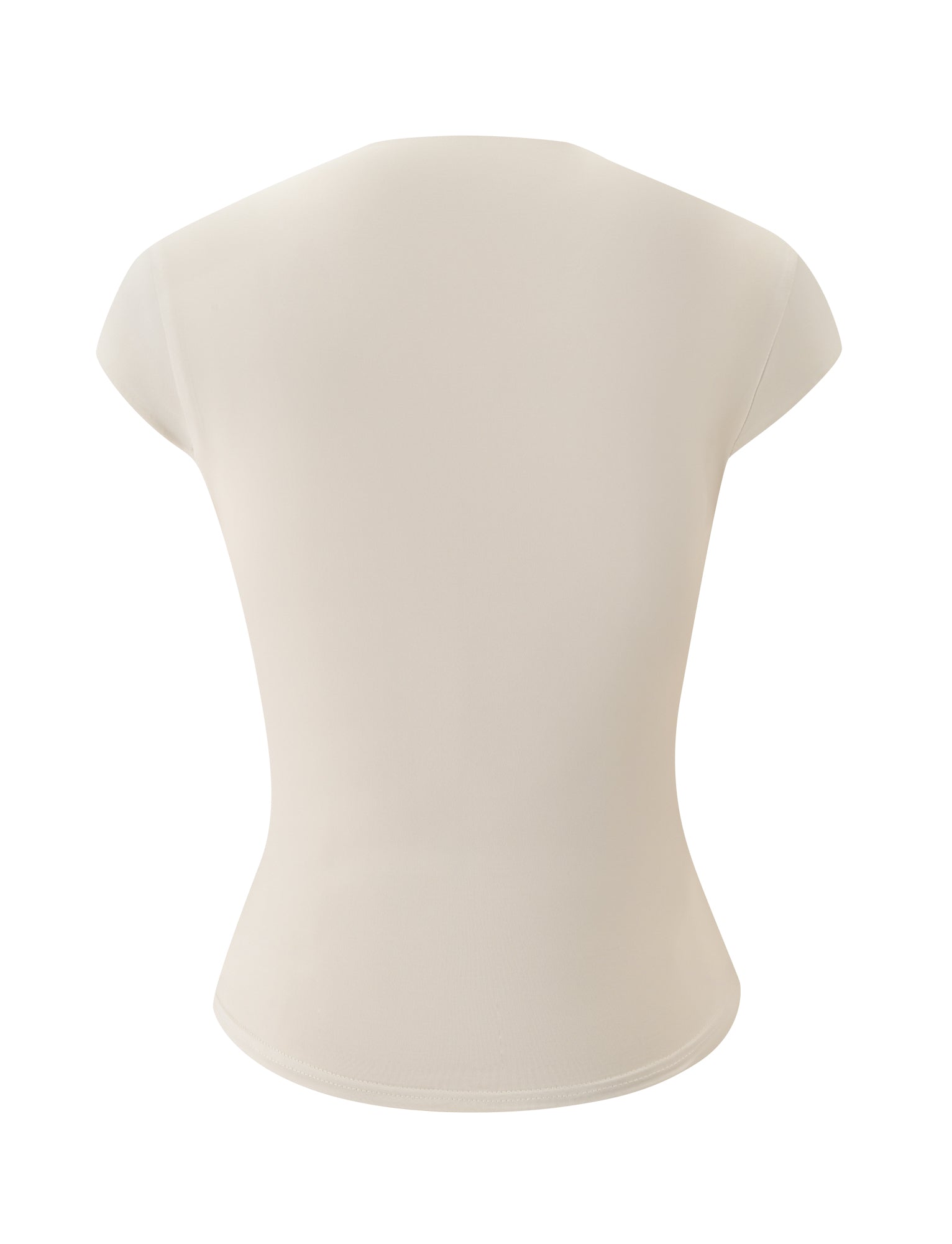 Back view of the TIGERMIST MILLS TOP in cream, a plain, short-sleeve, fitted t-shirt with a subtle bodycon fit, shown on a white background.