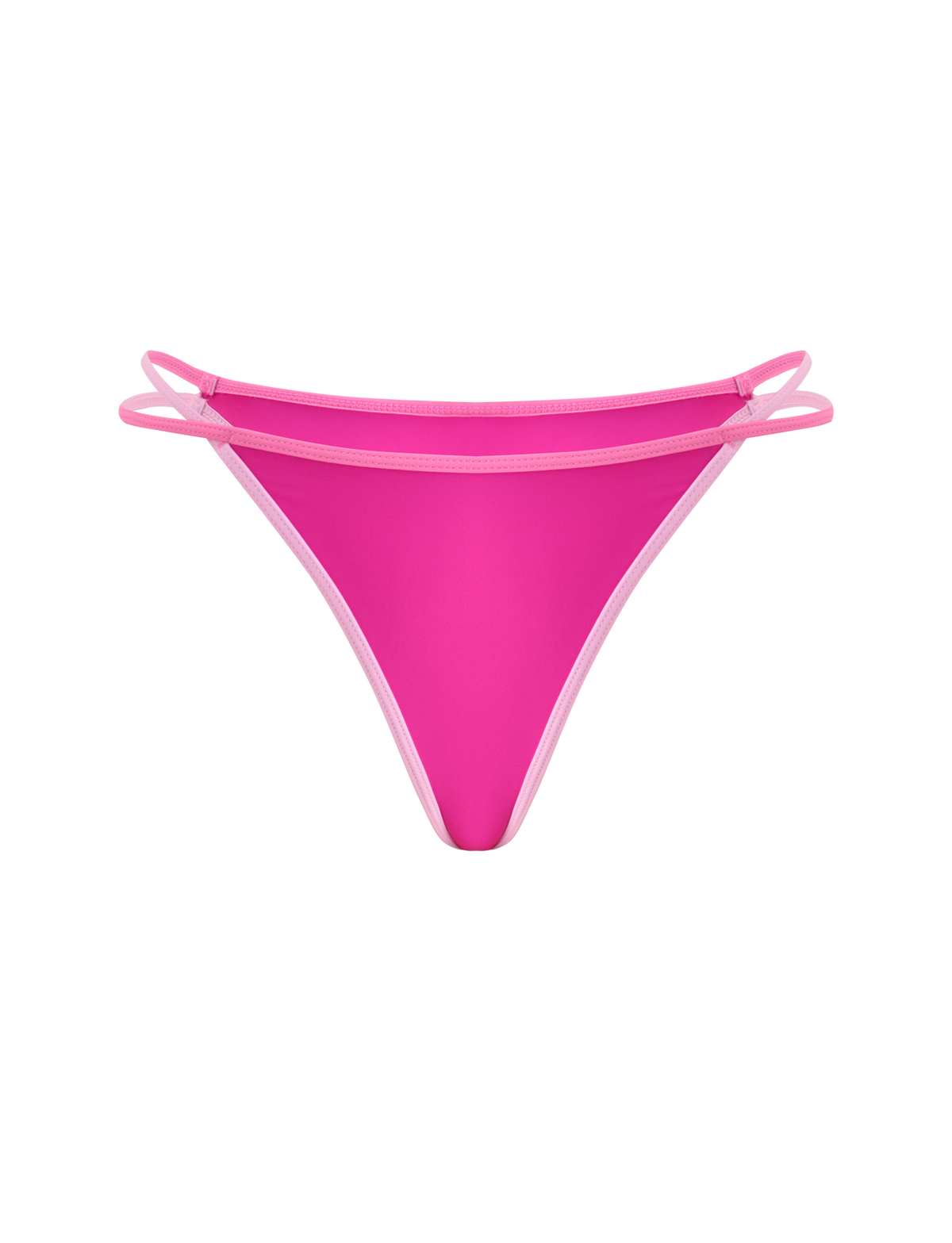 TIGERMIST PALMER BIKINI BOTTOM - BERRY: Bright pink cheeky fit with double thin side straps, sporty number 22 print, and light pink trim, shown on a plain white background.