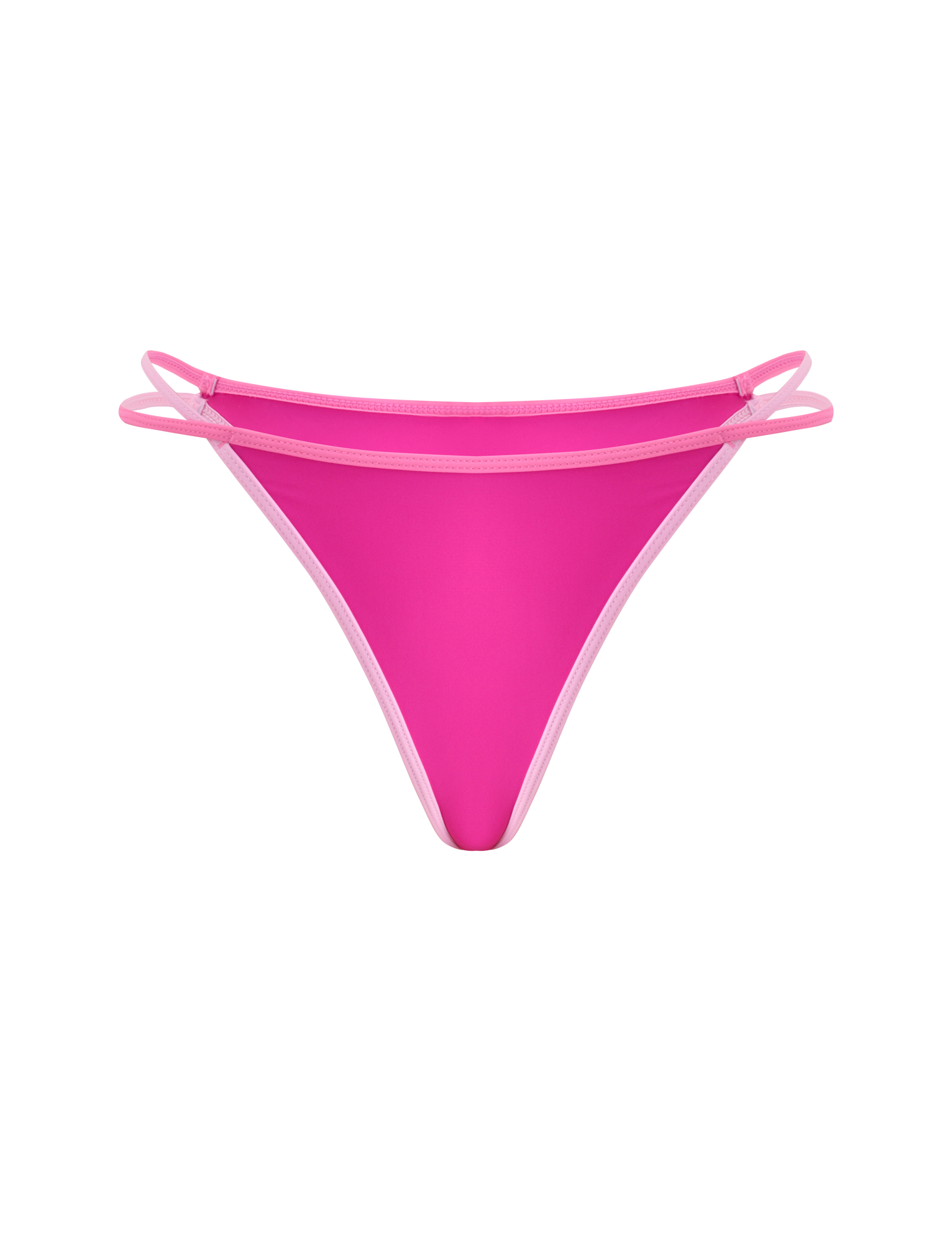 TIGERMIST PALMER BIKINI BOTTOM - BERRY: Bright pink cheeky fit with double thin side straps, sporty number 22 print, and light pink trim, shown on a plain white background.