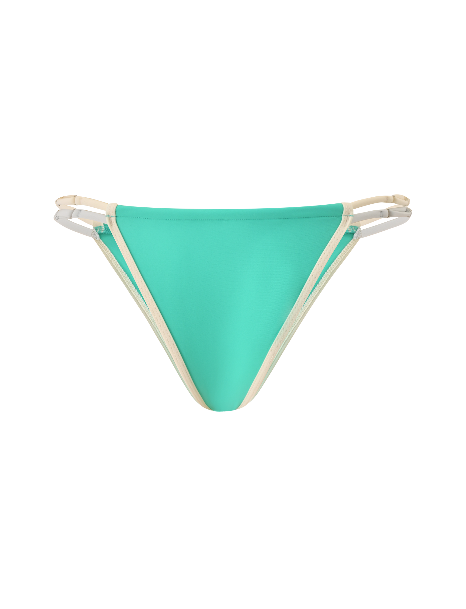 The TIGERMIST JACE BIKINI BOTTOM in Kelly Green features cheeky coverage and double beige adjustable side straps, shown against a plain white background.