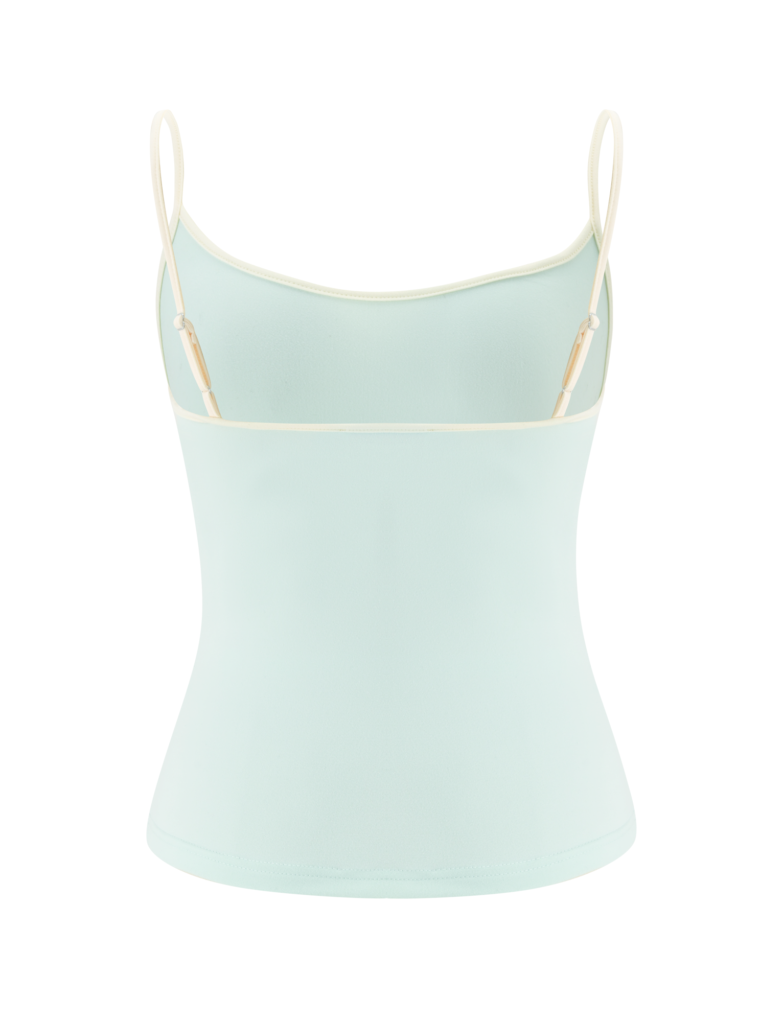 The TIGERMIST GREER TOP in mint green features a fitted design with adjustable spaghetti straps and a subtle cowl neckline, shown against a plain white background.