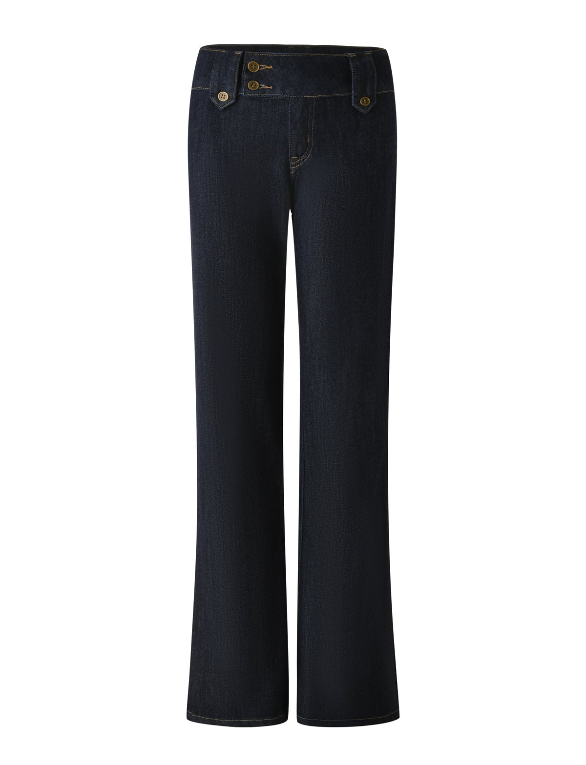 The KITTIE DENIM PANT - DARK WASH by TIGERMIST features a high-waisted fit, wide-leg silhouette, and decorative buttons on the waistband in a dark indigo wash, shown against a white background.