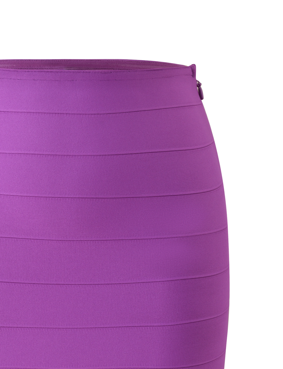 Close-up of the TIGERMIST NYX BANDAGE MINI SKIRT in Ultra Violet, featuring horizontal panel detailing and a body-hugging fit, shown against a plain white background.
