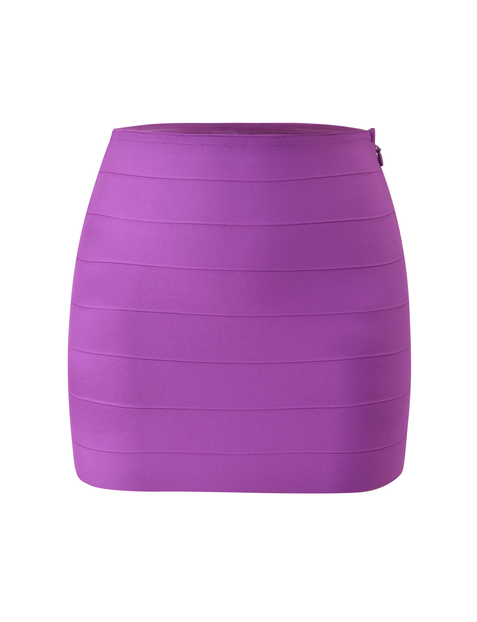 The TIGERMIST NYX Bandage Mini Skirt in Ultra Violet is a body-hugging purple mini skirt with horizontal panel details, shown against a plain white background.
