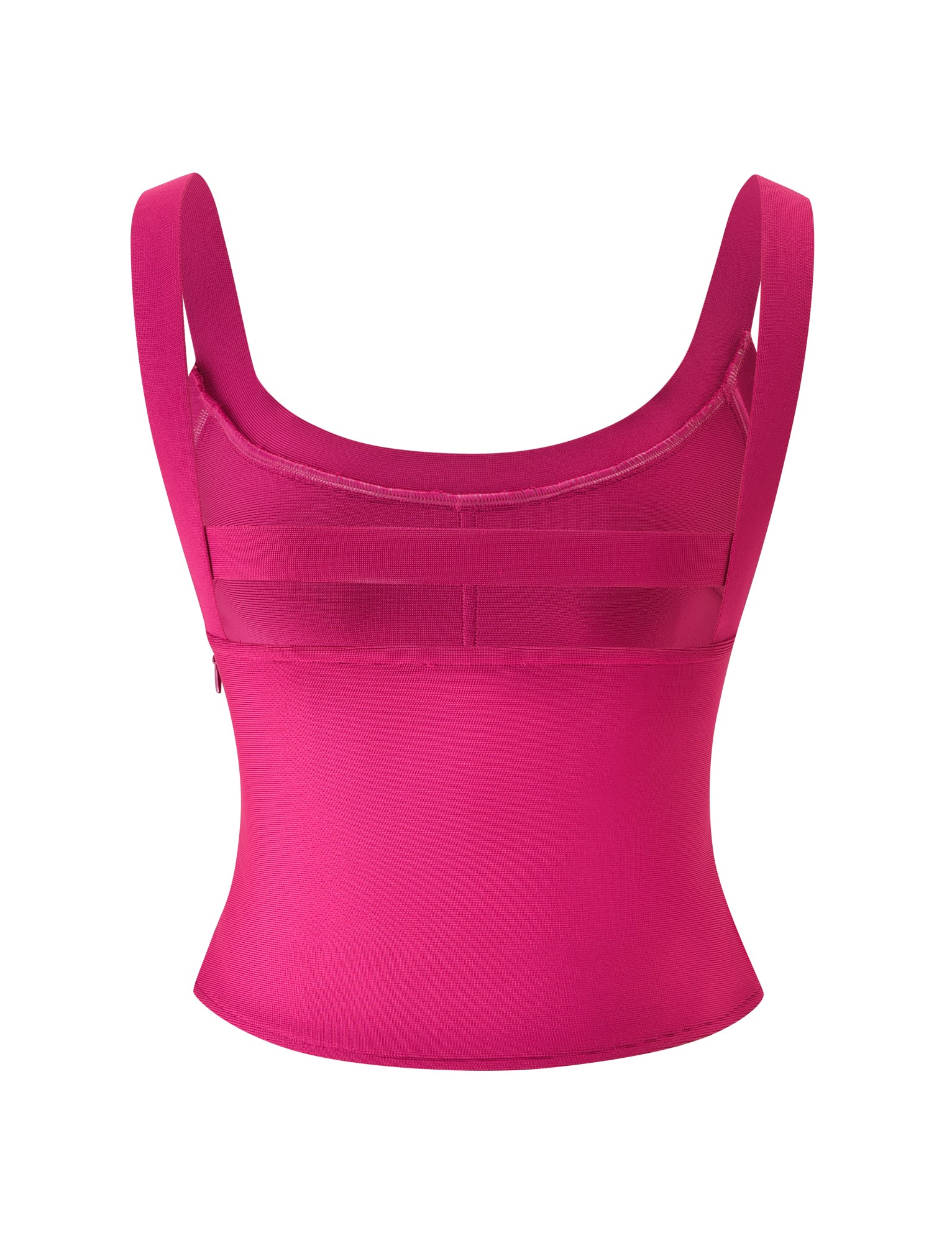 The TIGERMIST EVA BANDAGE TOP - MAGENTA is a vibrant magenta pink cropped tank top, featuring wide shoulder straps and horizontal seam detailing below the bust—ideal for a girls’ night out, shown here against a white background.