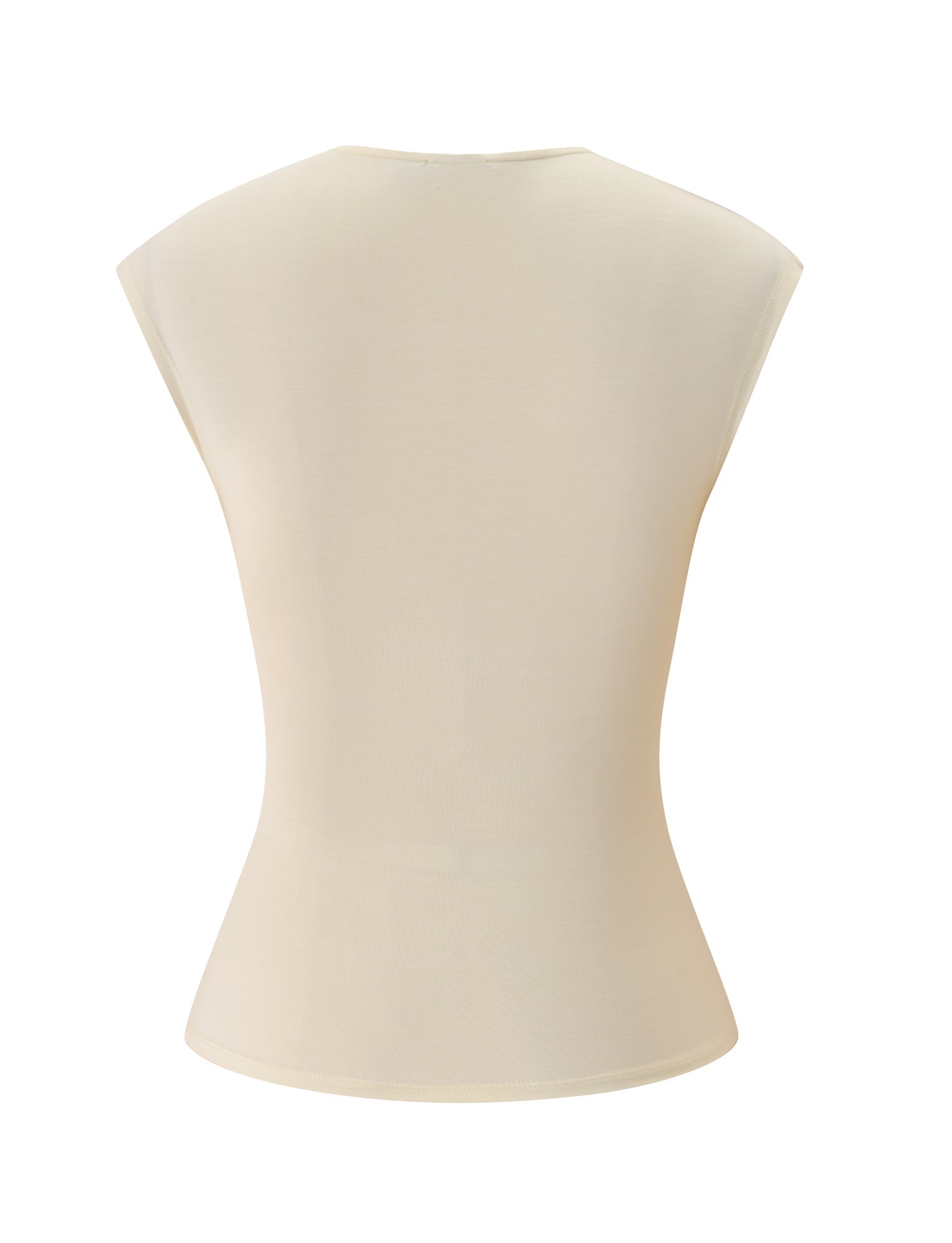 The REYA TOP in cream by TIGERMIST is a beige, sleeveless, fitted top featuring a square neckline, shown from the back and displayed on a white background.