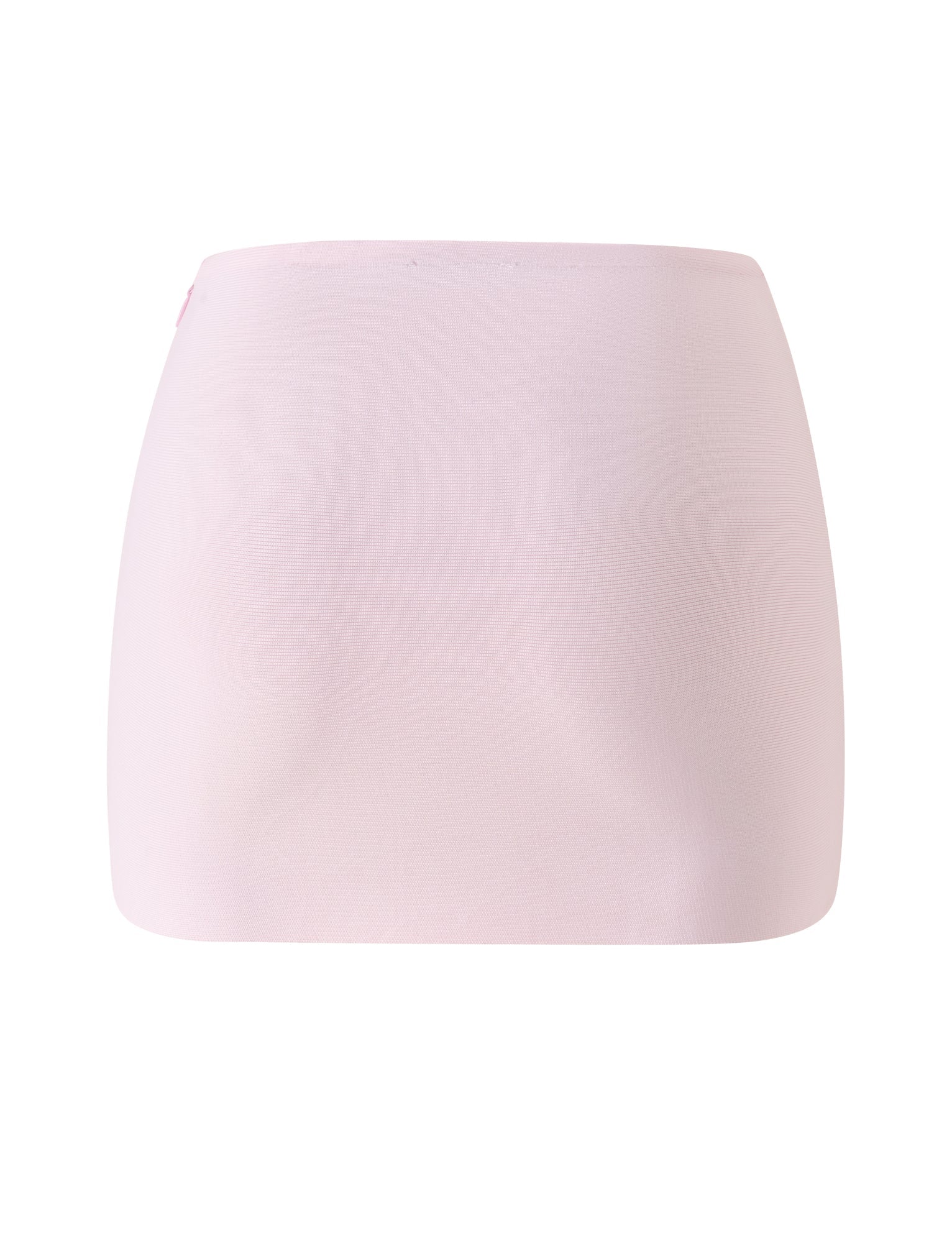 The TAHNIA BANDAGE MINI SKIRT by TIGERMIST in Ballet Pink is shown against a white background, featuring a sculpting bandage material for a flattering, fitted silhouette.