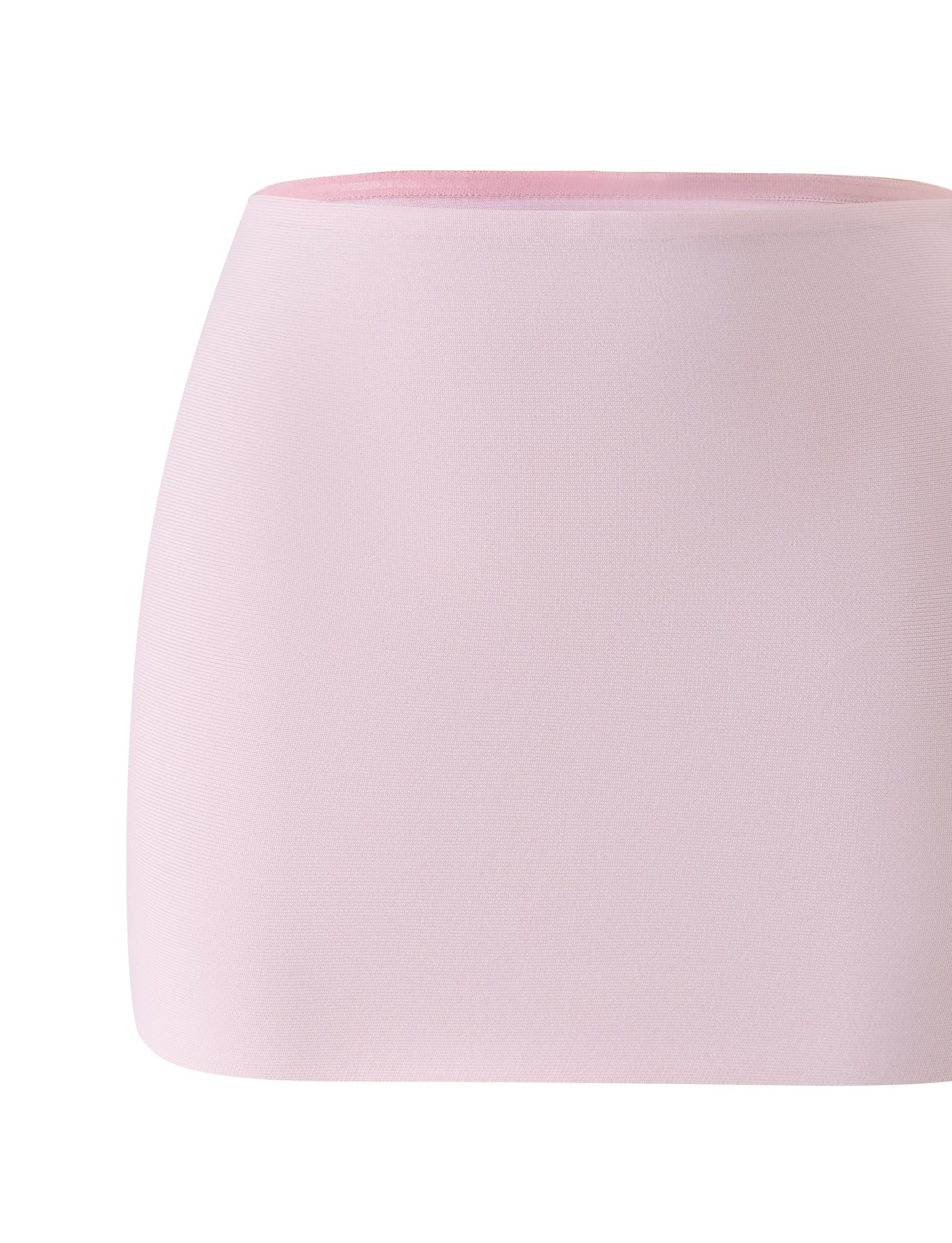 The TAHNIA BANDAGE MINI SKIRT in Ballet Pink by TIGERMIST is a light pink, form-fitting mini skirt displayed against a plain white background. Crafted from sculpting bandage material, it features a smooth, seamless waistband with no visible embellishments or patterns, designed for a flattering bodycon silhouette.