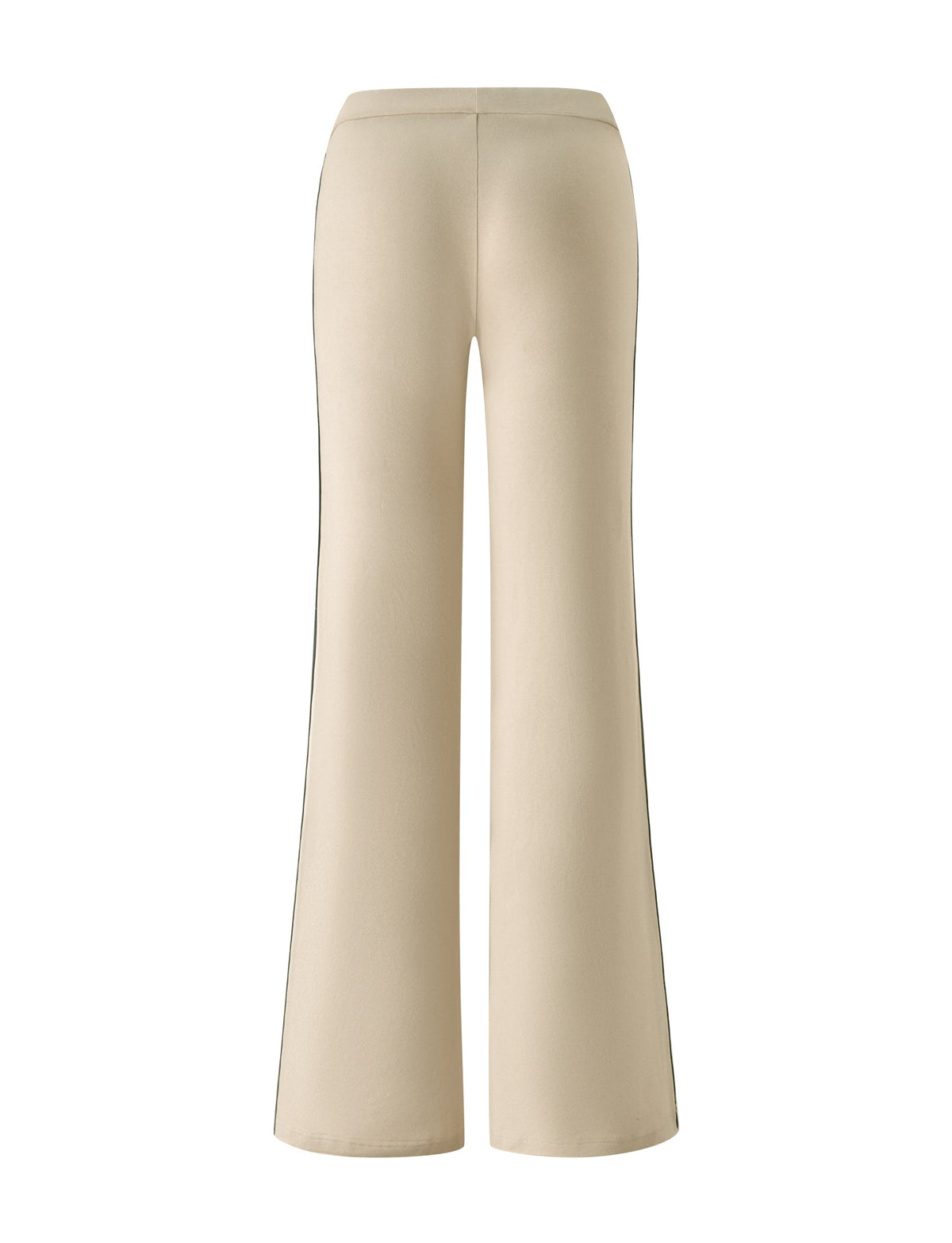 The SHANICE LOUNGE PANT in Sand by TIGERMIST is displayed from the back against a white background. Made from stretch jersey fabric, these beige high-waisted, wide-leg pants feature a smooth texture and offer a tailored fit at the waist and hips.