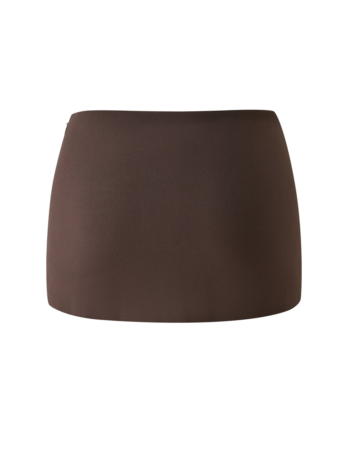 The AUDRA MINI SKORT by TIGERMIST is photographed from the front against a plain white background, showcasing its brown mesh fabric, super cropped micro mini length, and bodycon fit with no visible patterns or embellishments.