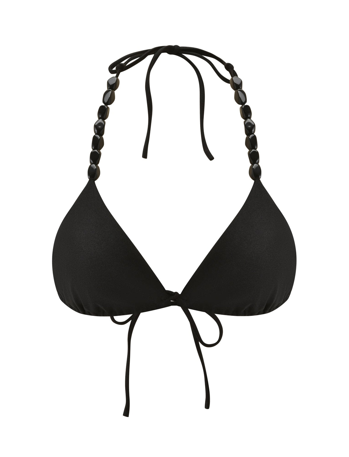 DARRYN BIKINI TOP - BLACK classic triangle bikini top with adjustable halter straps featuring black bead detailing.