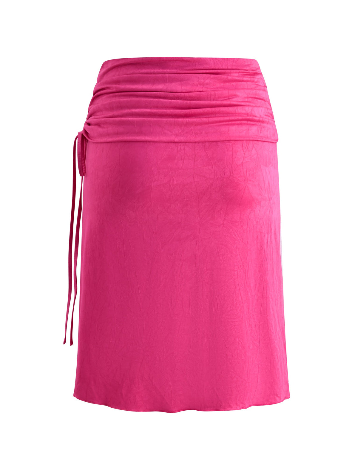 LORELAI MIDI SKIRT - FUCHSIA midi skirt with a gathered waistband, side tie detail, and a textured finish that makes it a summer wardrobe essential.