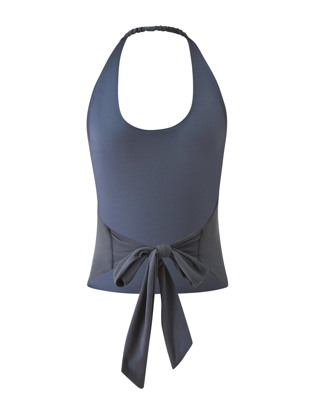 ASPEN TOP - CHARCOAL, a charcoal gray scoop neck halter top with an adjustable tie-waist detail.