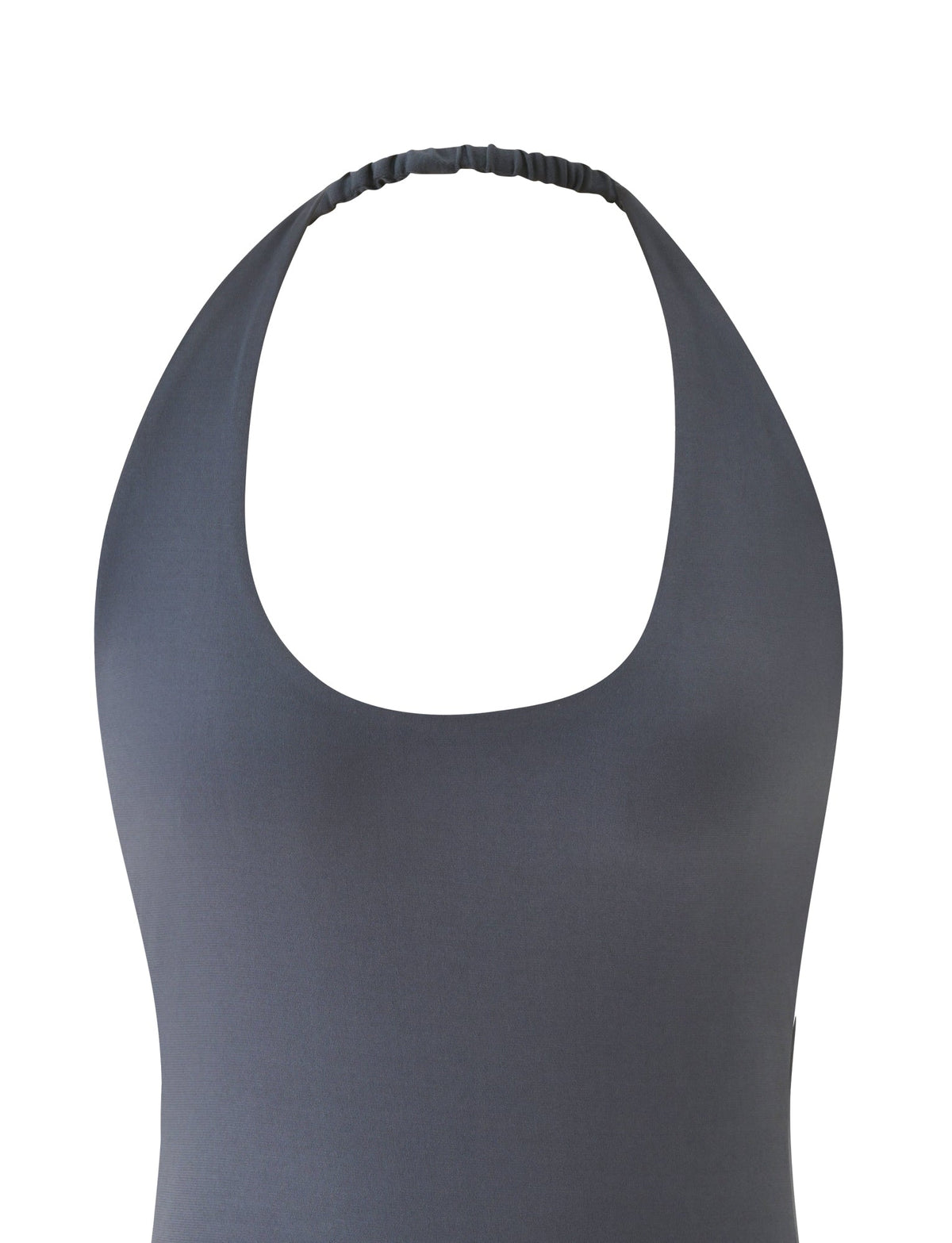 ASPEN TOP - CHARCOAL, a charcoal grey halter top with a wide scoop neckline and an elastic halter strap for an adjustable fit.