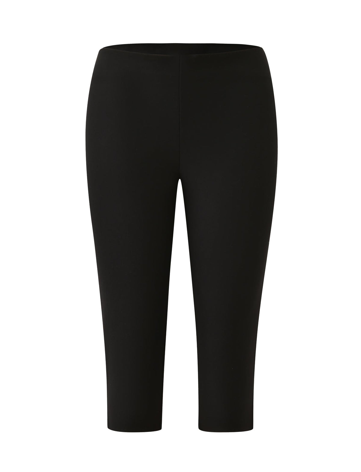 Black MOLLIE CAPRI - BLACK mid-rise capri pants in a stretch ponte fabrication with an elastic waistband.