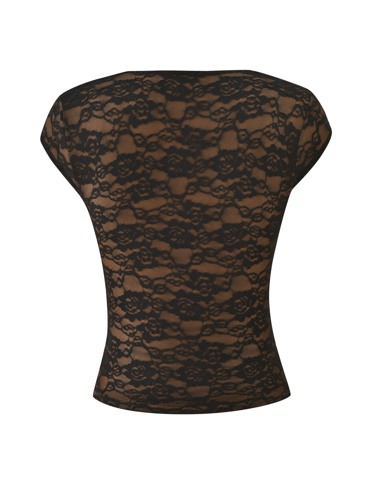 Black MAREN 2.0 TOP - BLACK cap sleeve top made of floral lace, perfect as a date night top.