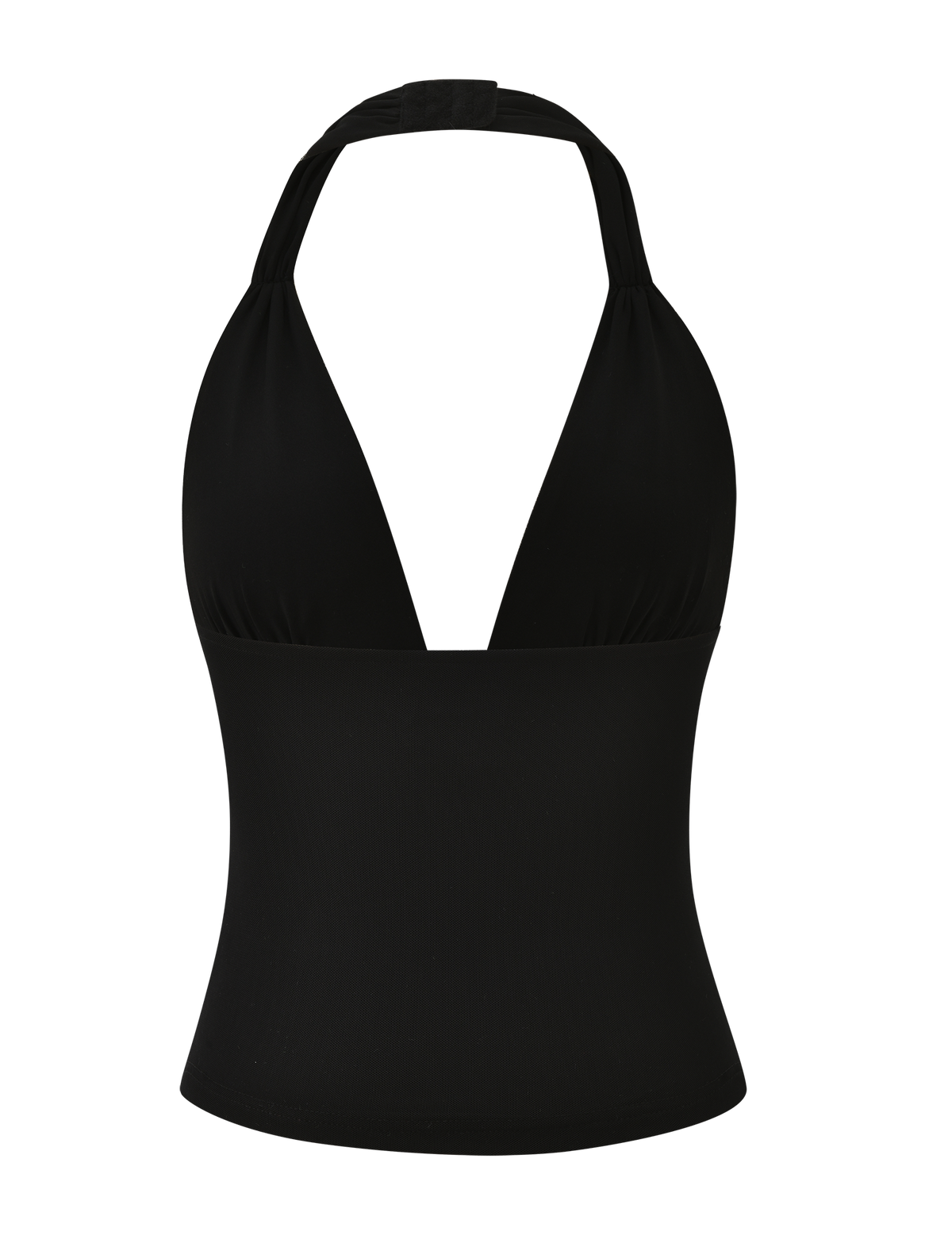 NINAH TOP - BLACK halter-neck top in black point d’esprit mesh with a deep V-neckline and bodycon fit.