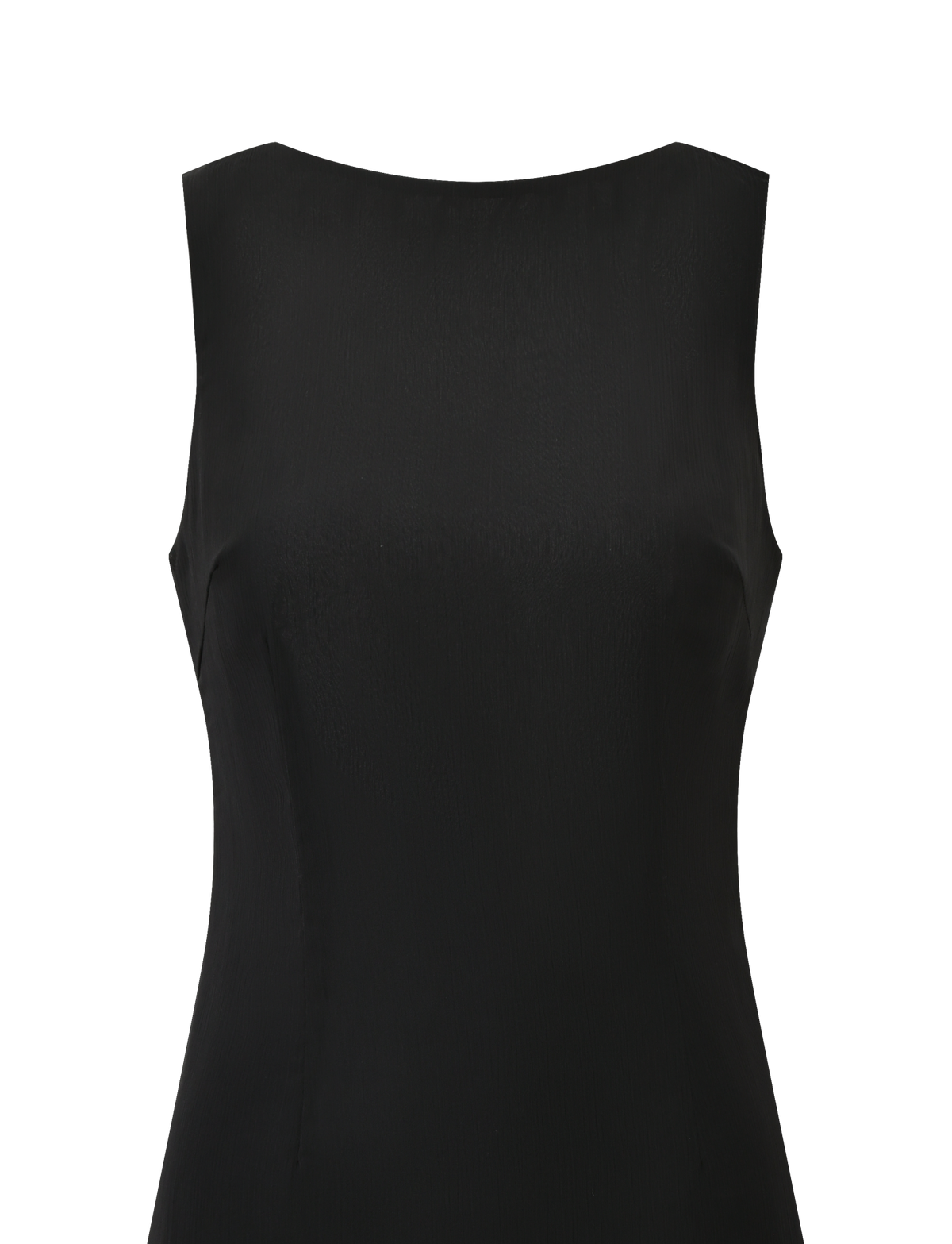 The KAELIE MINI DRESS by TIGERMIST features a sleek black design with a high, straight neckline and fitted bodice, shown against a plain white background.