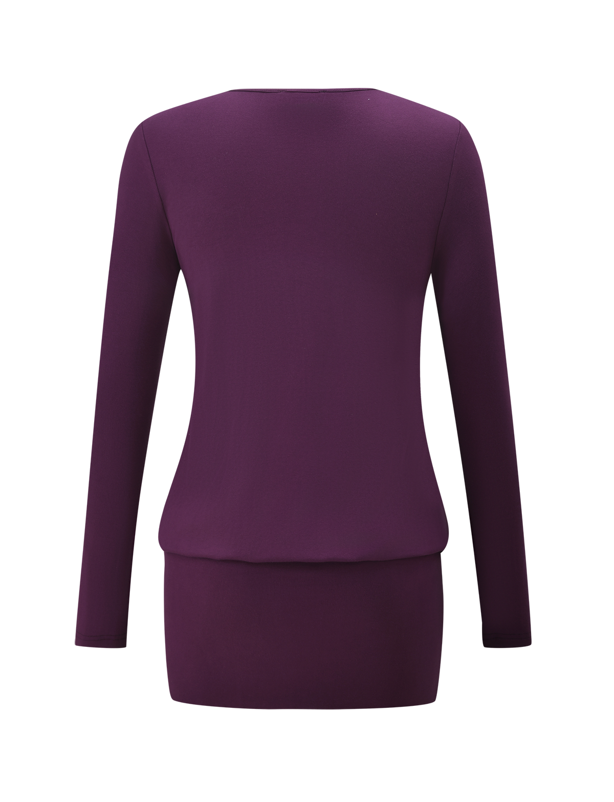 Back view of a long-sleeved plum FOXLEY MINI DRESS in a fitted silhouette.