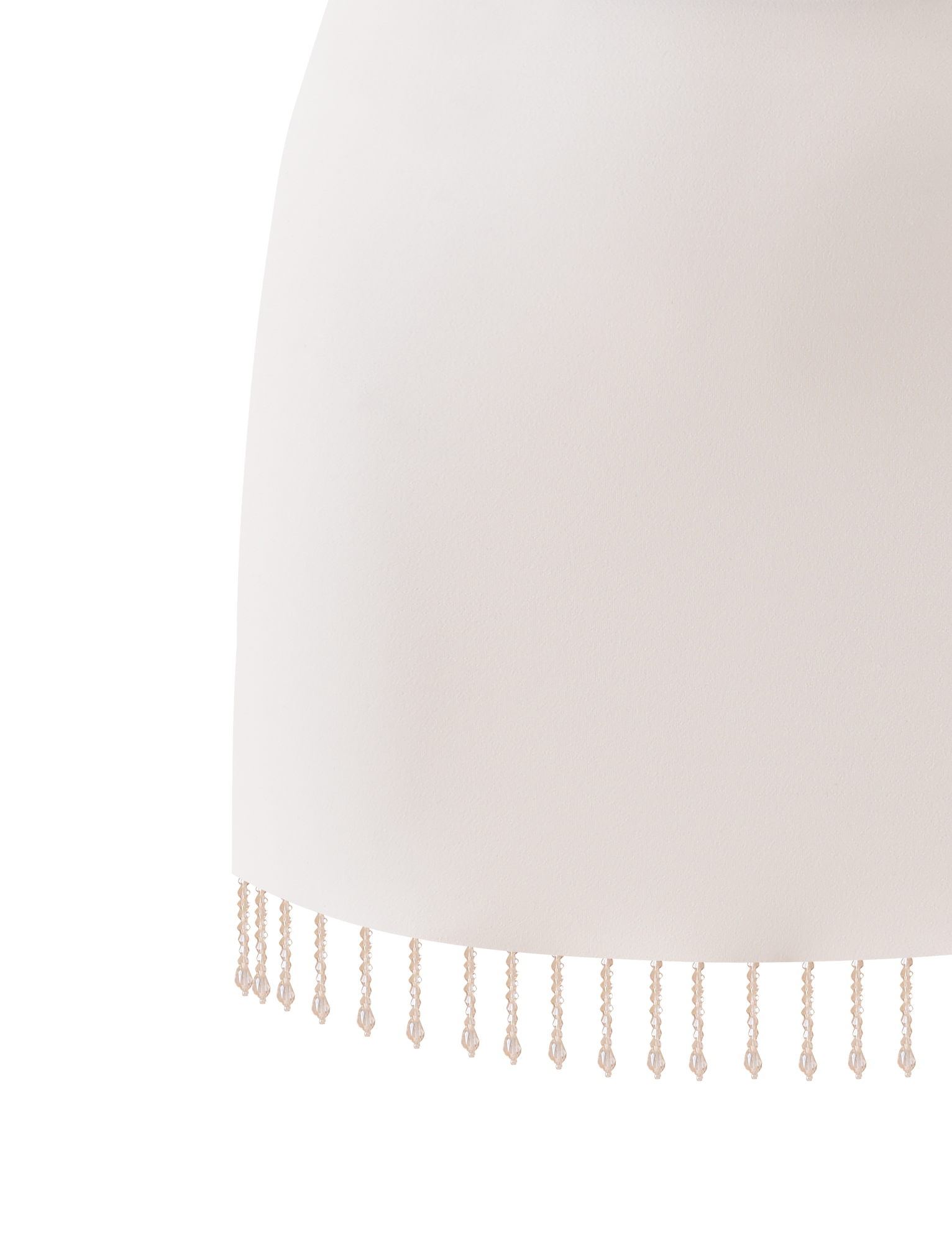 The TIGERMIST AUBRIELLA Tassle Mini Skirt in cream features a row of evenly spaced beaded tassels along the hem, adding a stylish decorative touch to this simple, chic design.