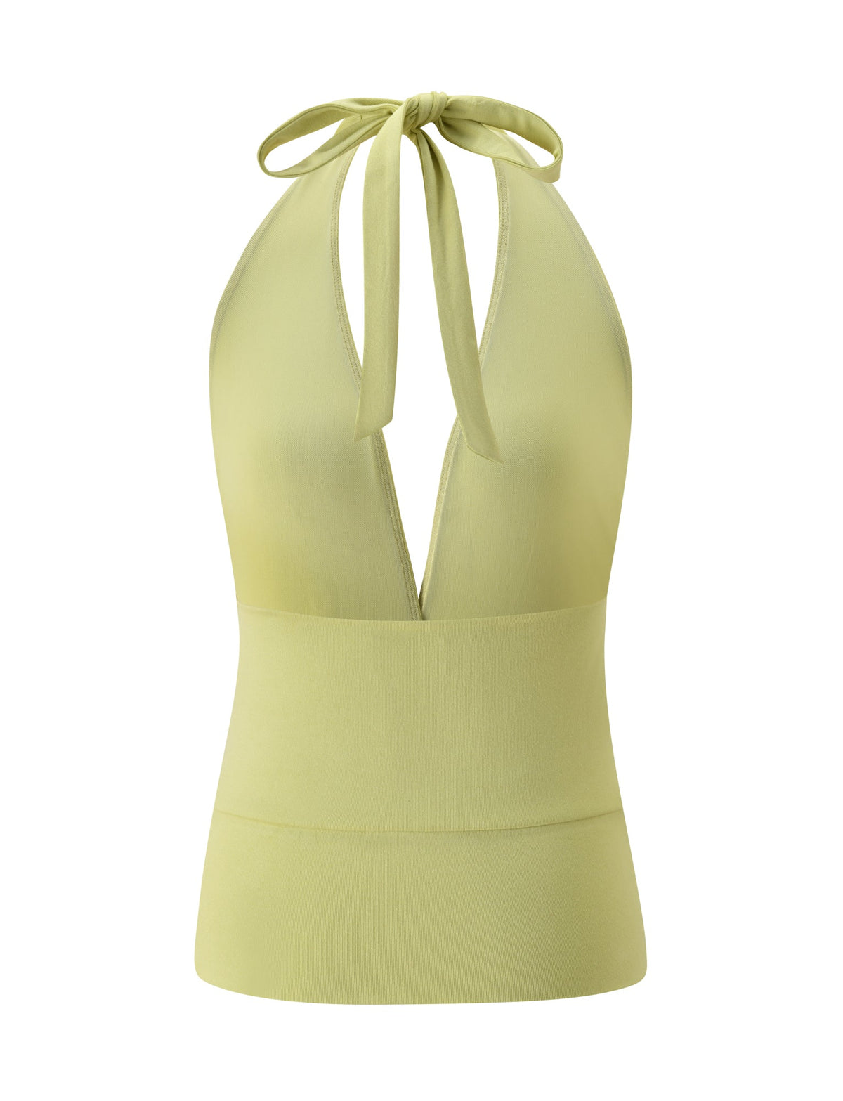 LYDIAH TOP - PISTACHIO halter top with a plunging surplice neckline and a wide waistband.