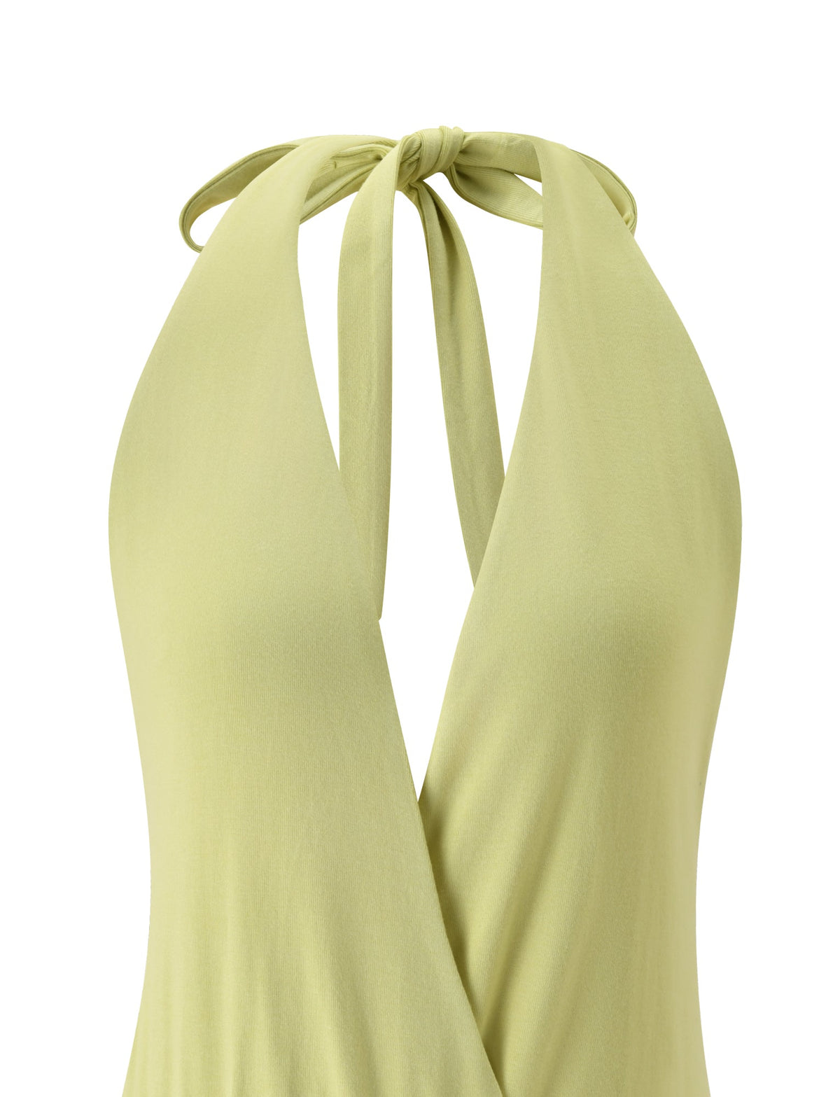 LYDIAH TOP - PISTACHIO halter top with a plunging surplice neckline and tie-back neck strap.