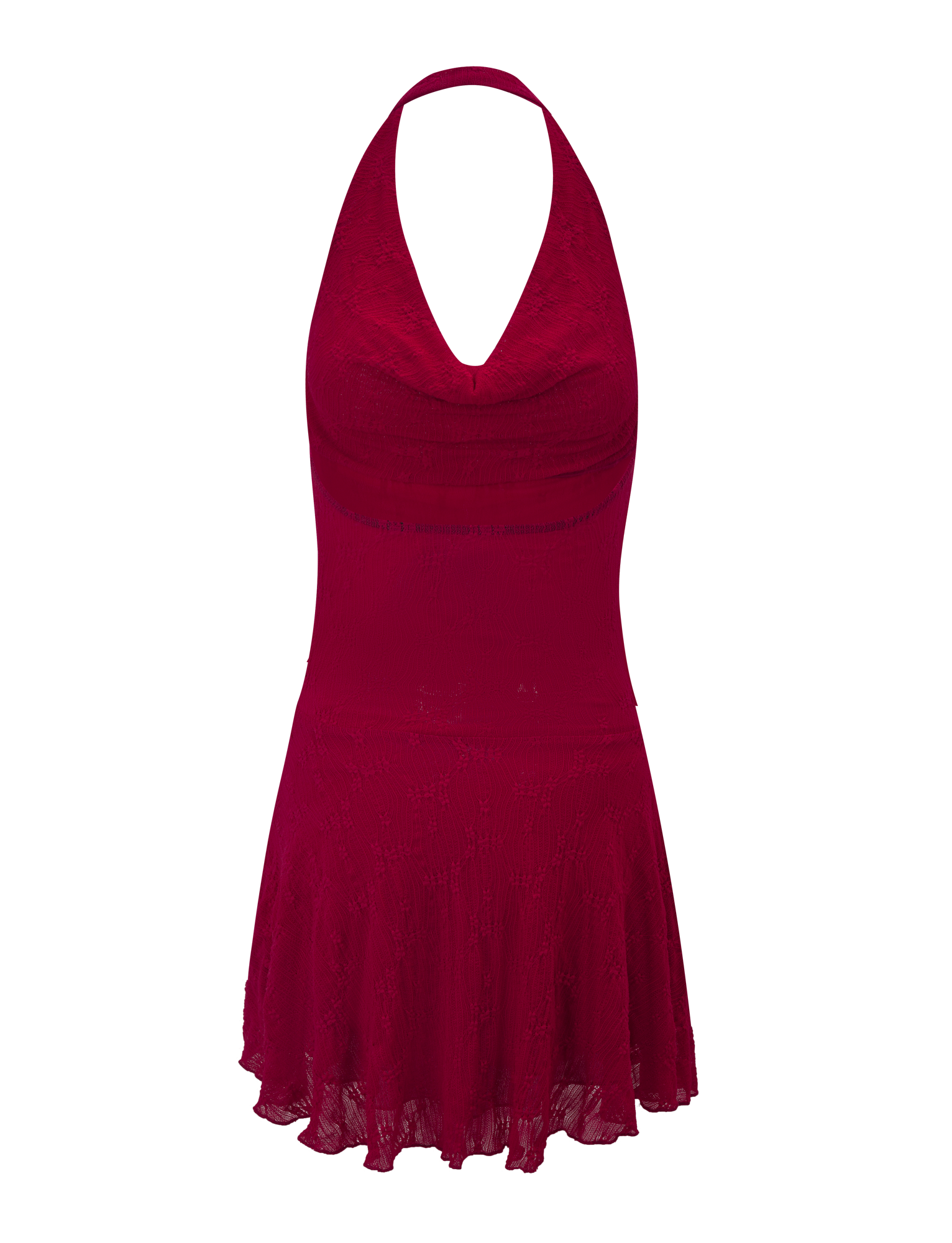 The FIORELLA DRESS - RED LACE by TIGERMIST is a sleeveless, deep red dress with a V-neckline and flared, above-the-knee skirt, shown on a plain white background.